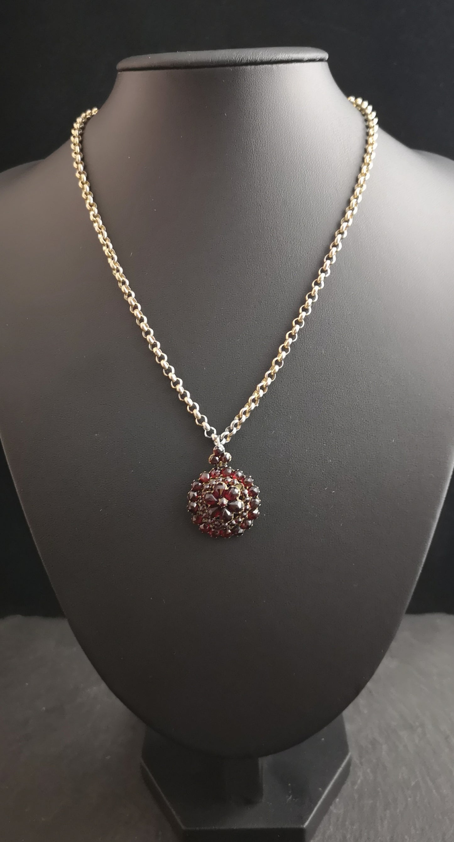 Victorian bohemian garnet pendant, forget me not
