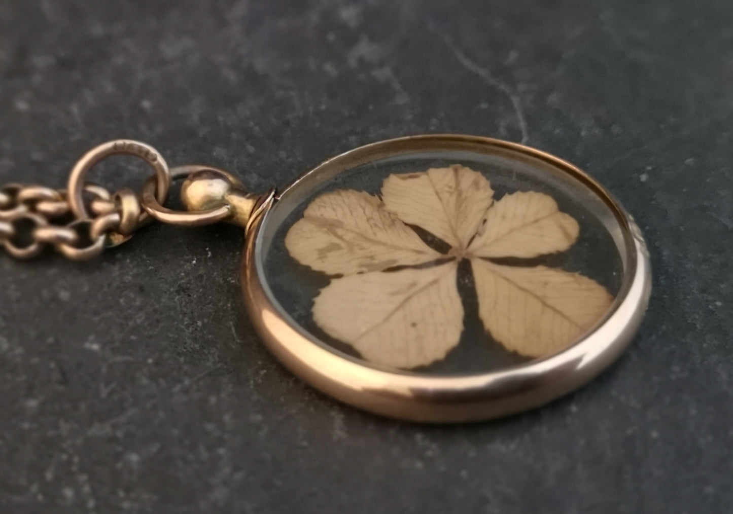 Antique gold shamrock pendant, necklace
