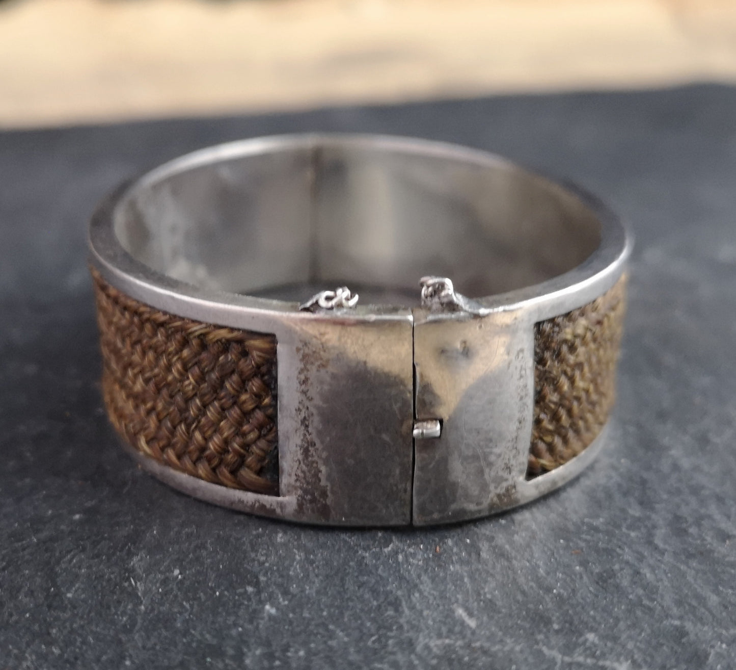 Antique silver Victorian mourning bracelet, hairwork