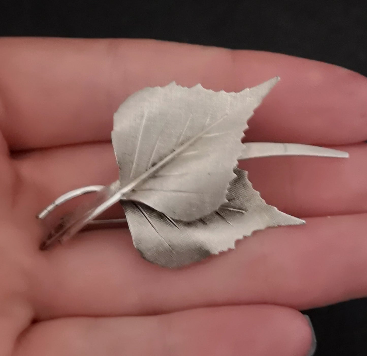 Vintage Norwegian silver leaf brooch