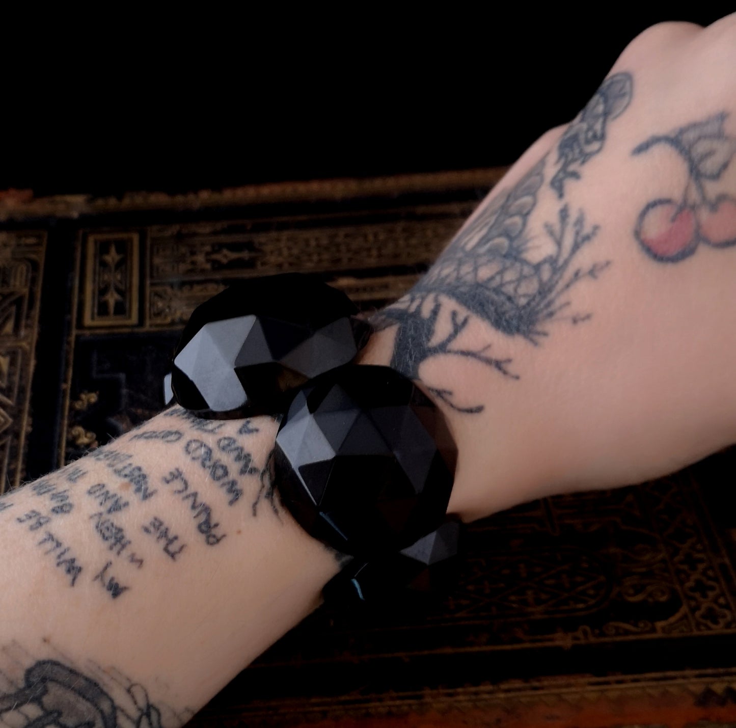 Antique Victorian Whitby jet bangle, bead bracelet