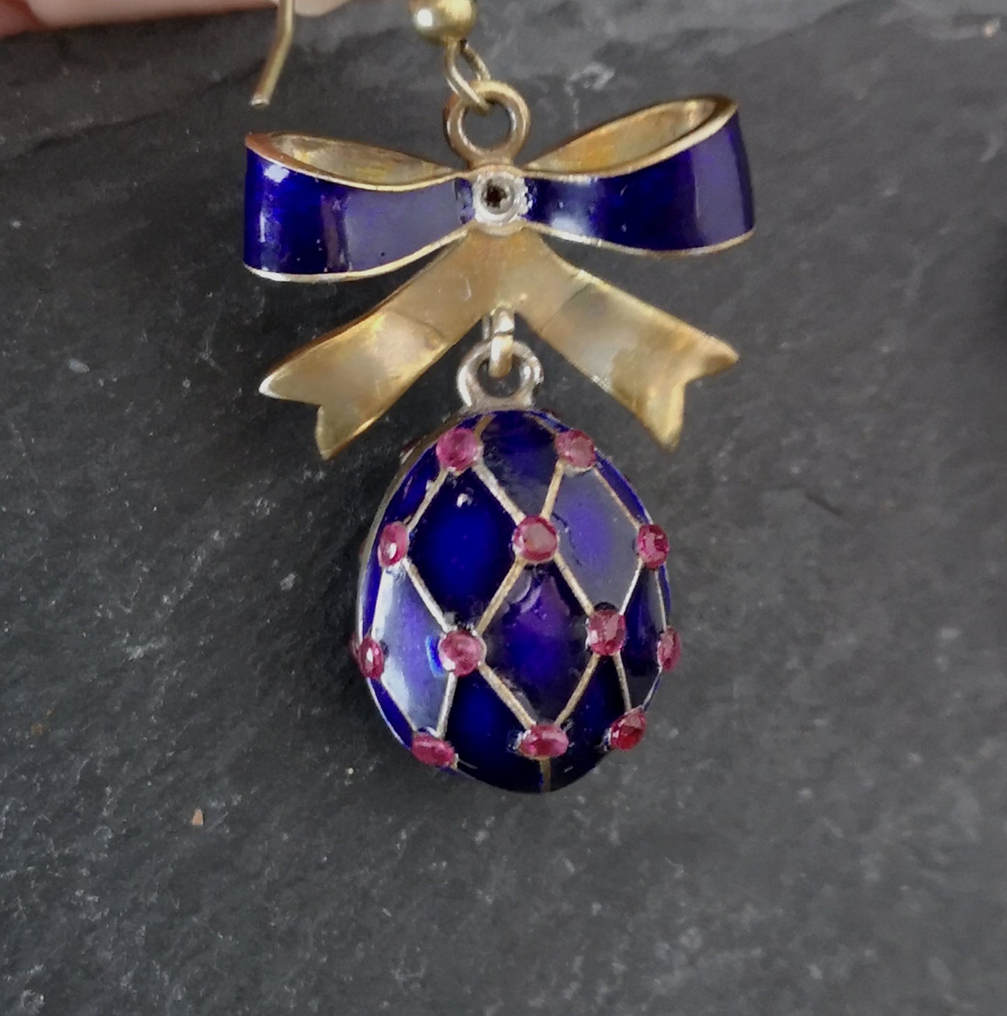 Vintage Russian enamel egg earrings, silver gilt