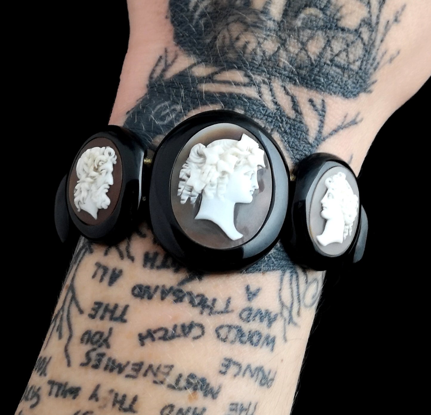 Antique Victorian Whitby Jet Cameo bracelet