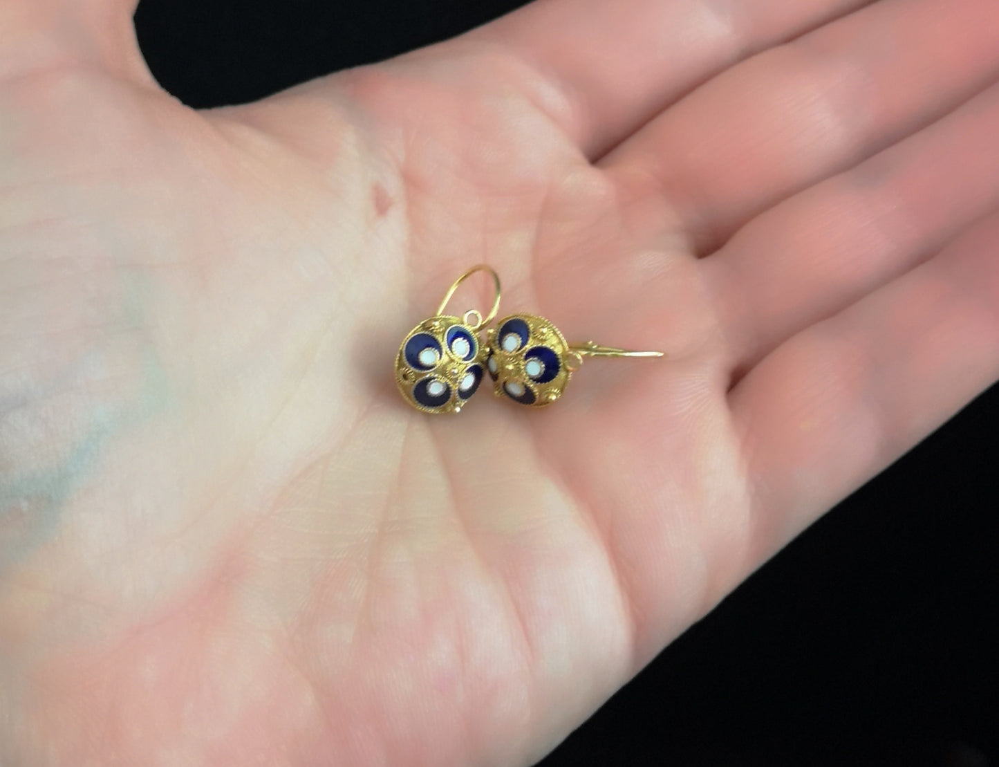 Vintage Russian enamel earrings, silver gilt