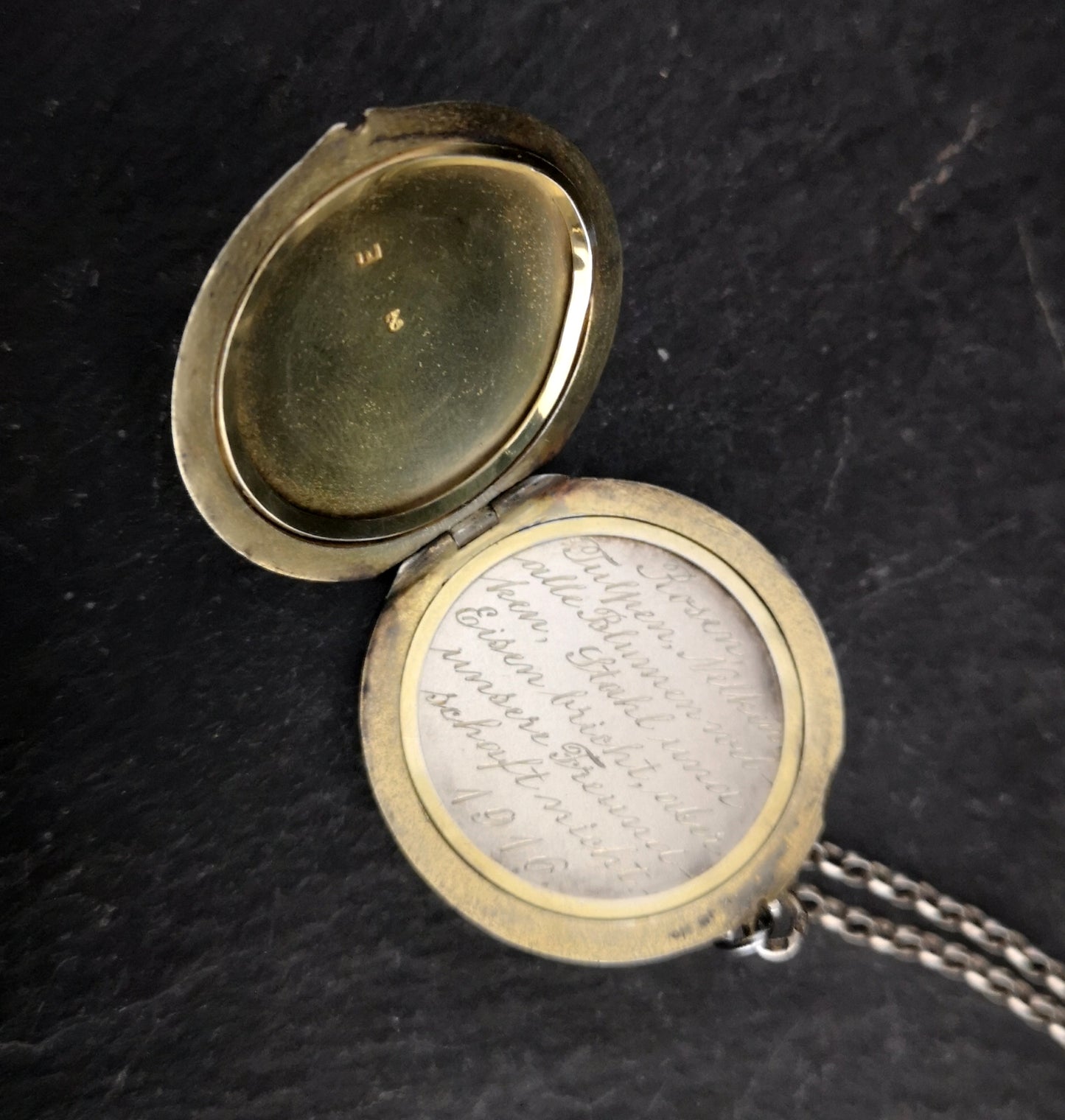 Antique silver and enamel locket, WW1, German poem