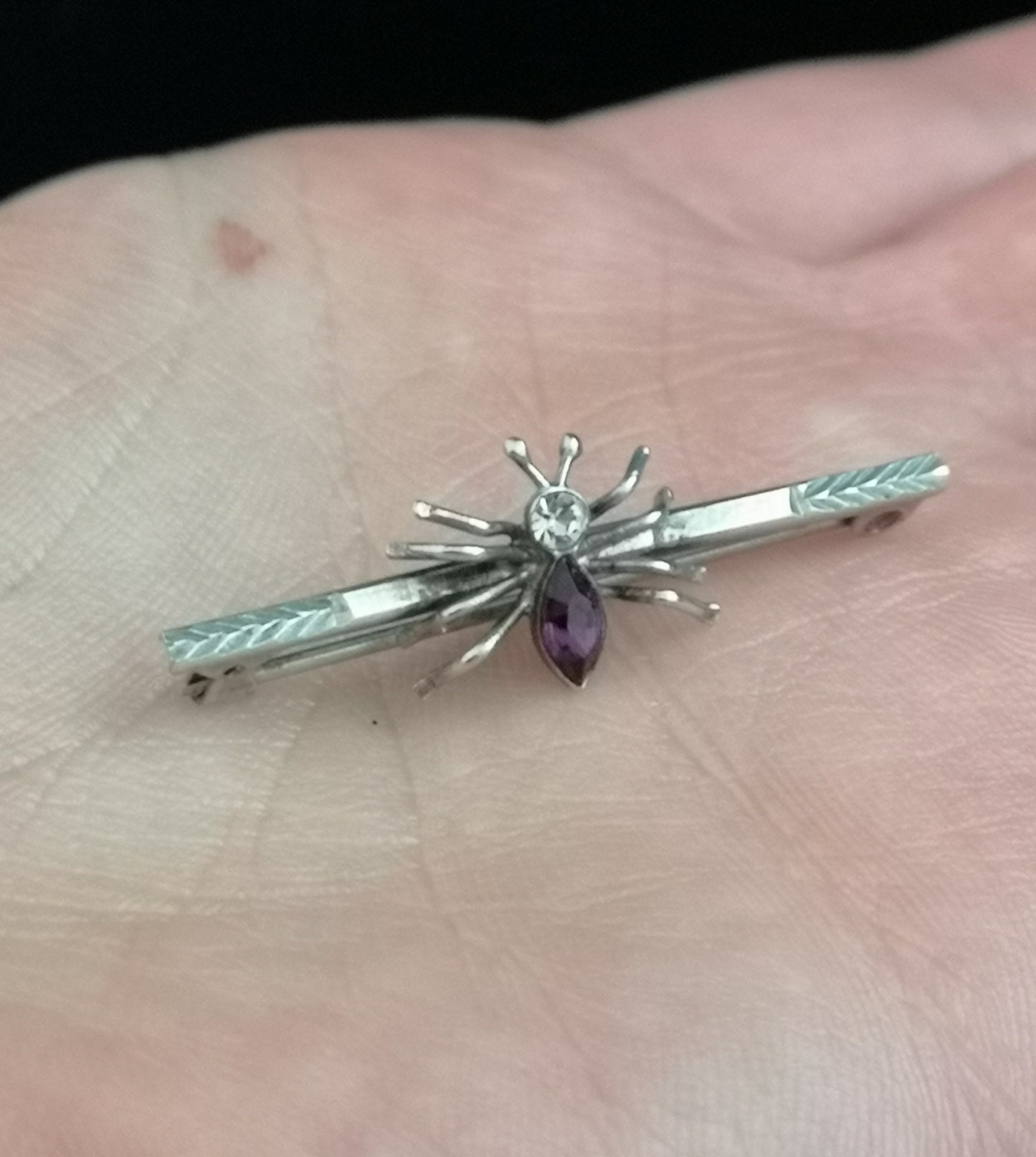 Antique Victorian spider brooch, silver and paste