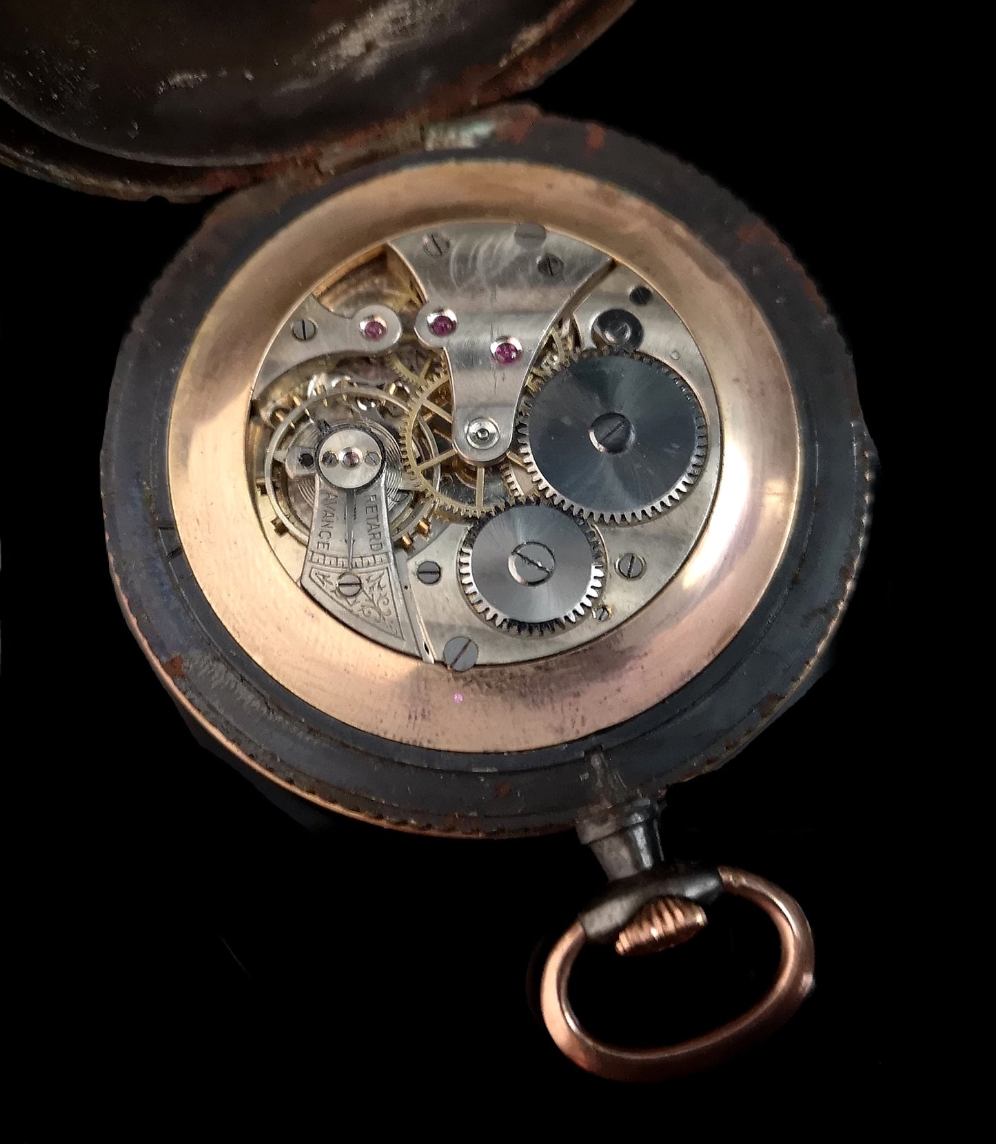 Antique French pocket watch, gold and gunmetal, working