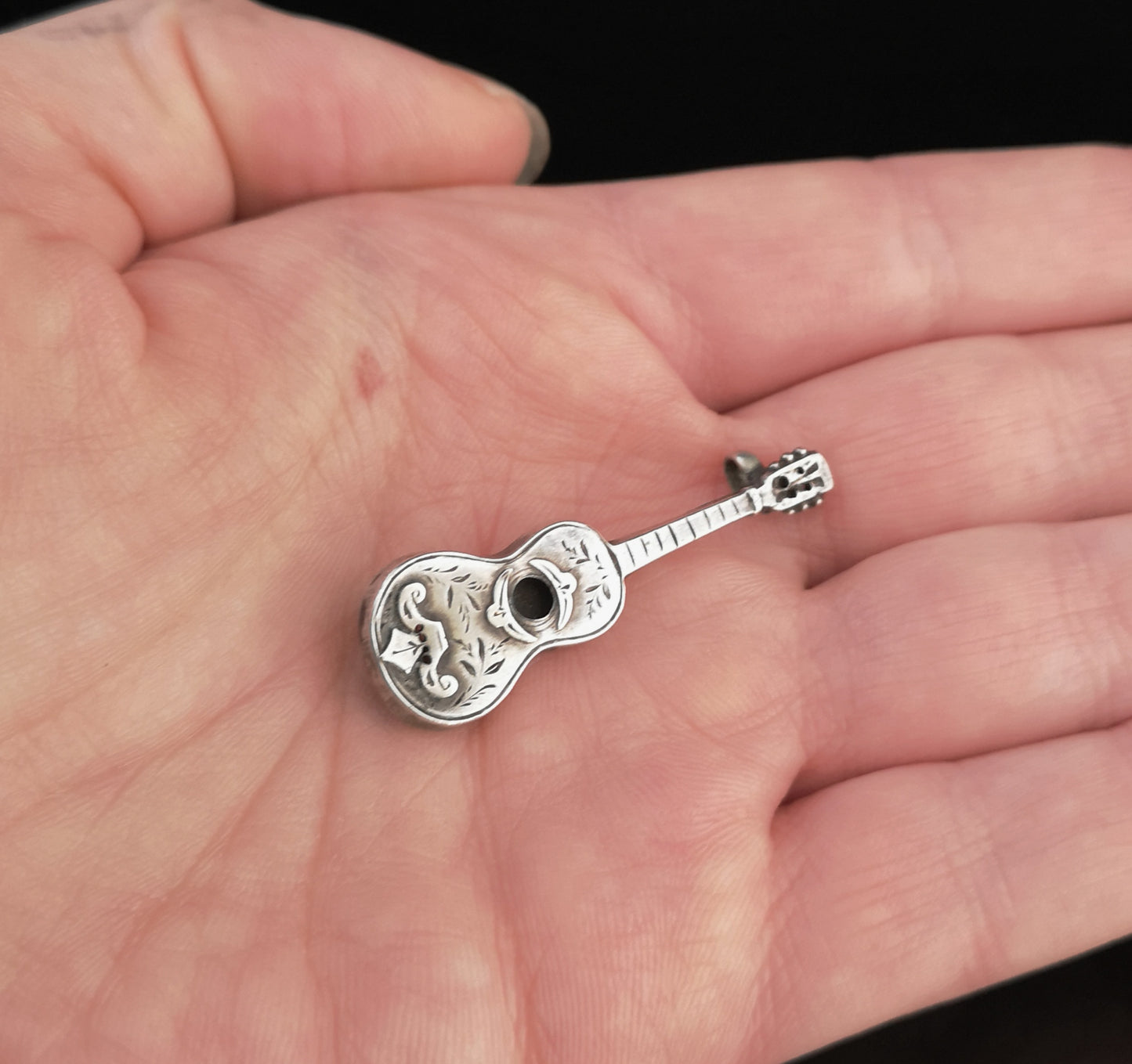 Victorian silver guitar brooch, Adie and Lovekin