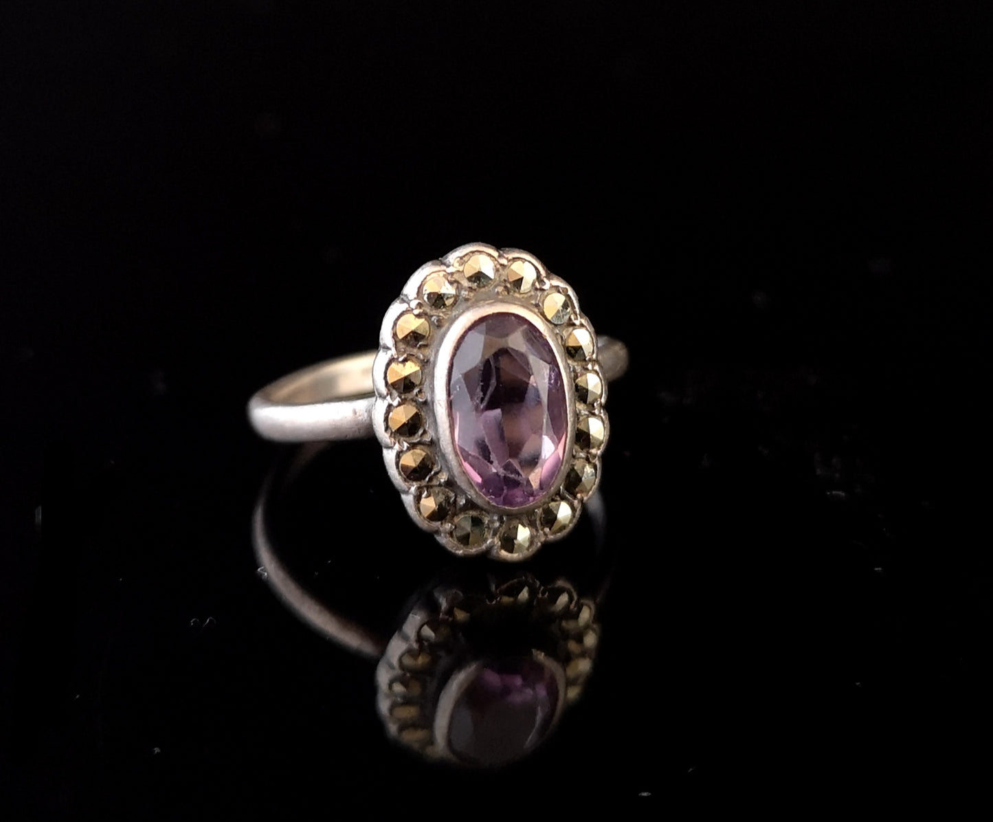 Art Deco Amethyst and pyrite cluster ring