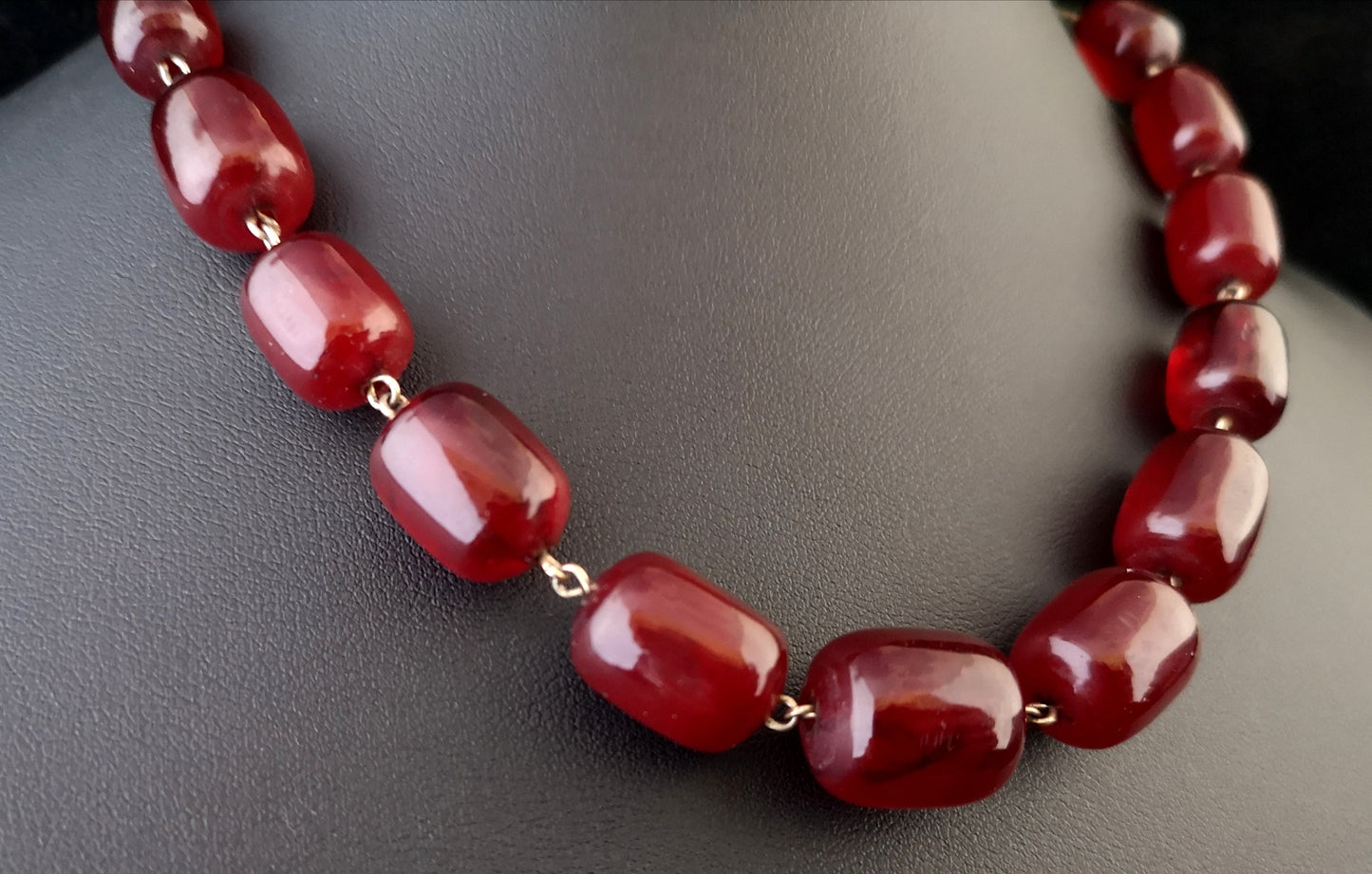 Art Deco Cherry Red Amber bakelite necklace
