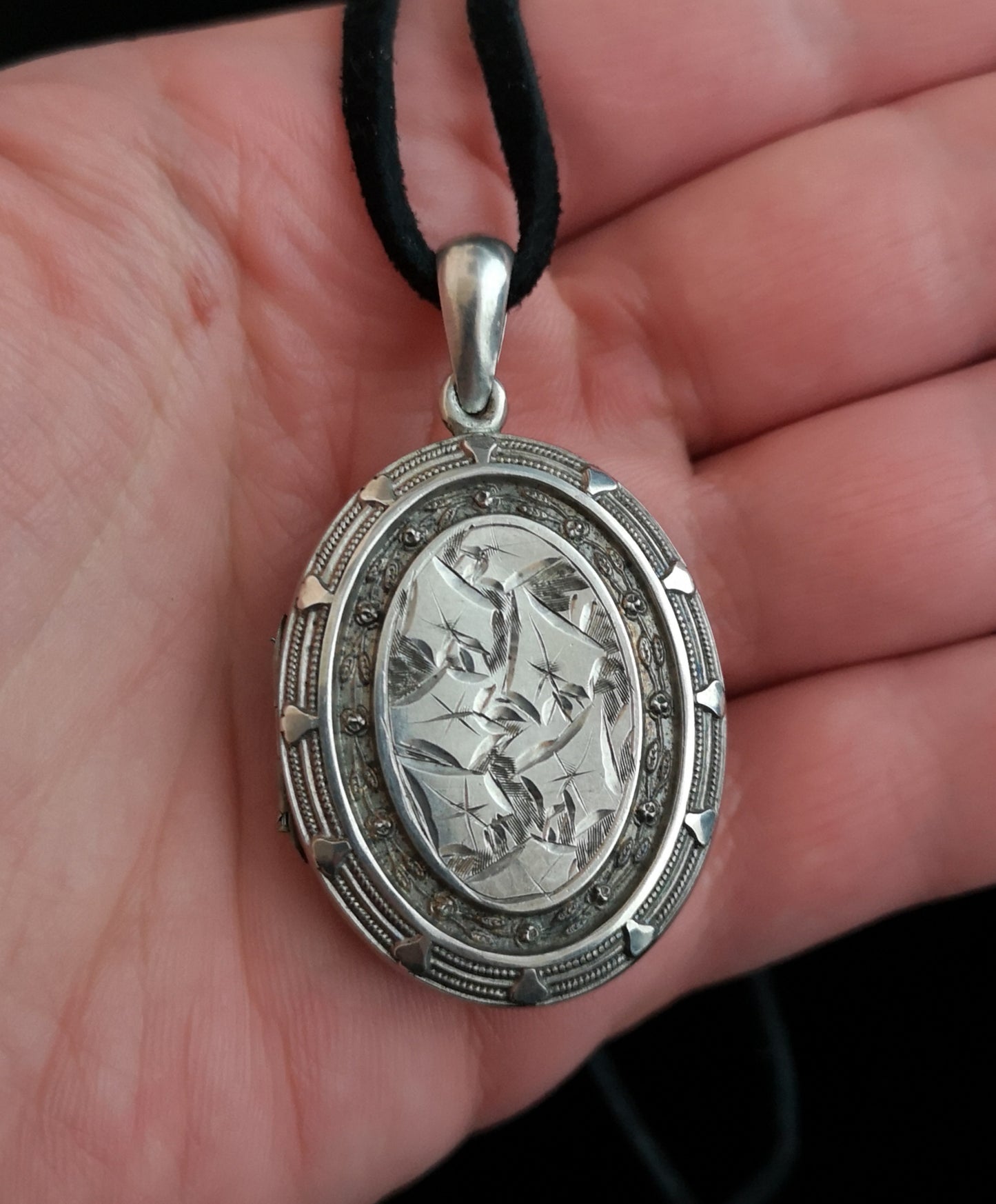 Antique Victorian silver locket, ivy leaf