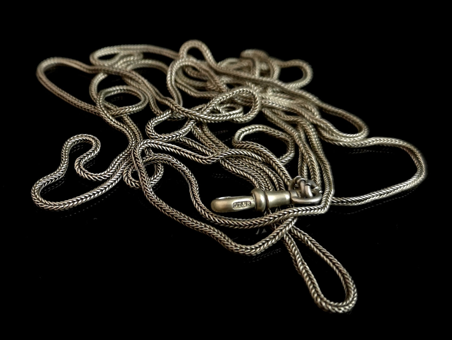 Victorian longuard chain, muff chain necklace, silver plated