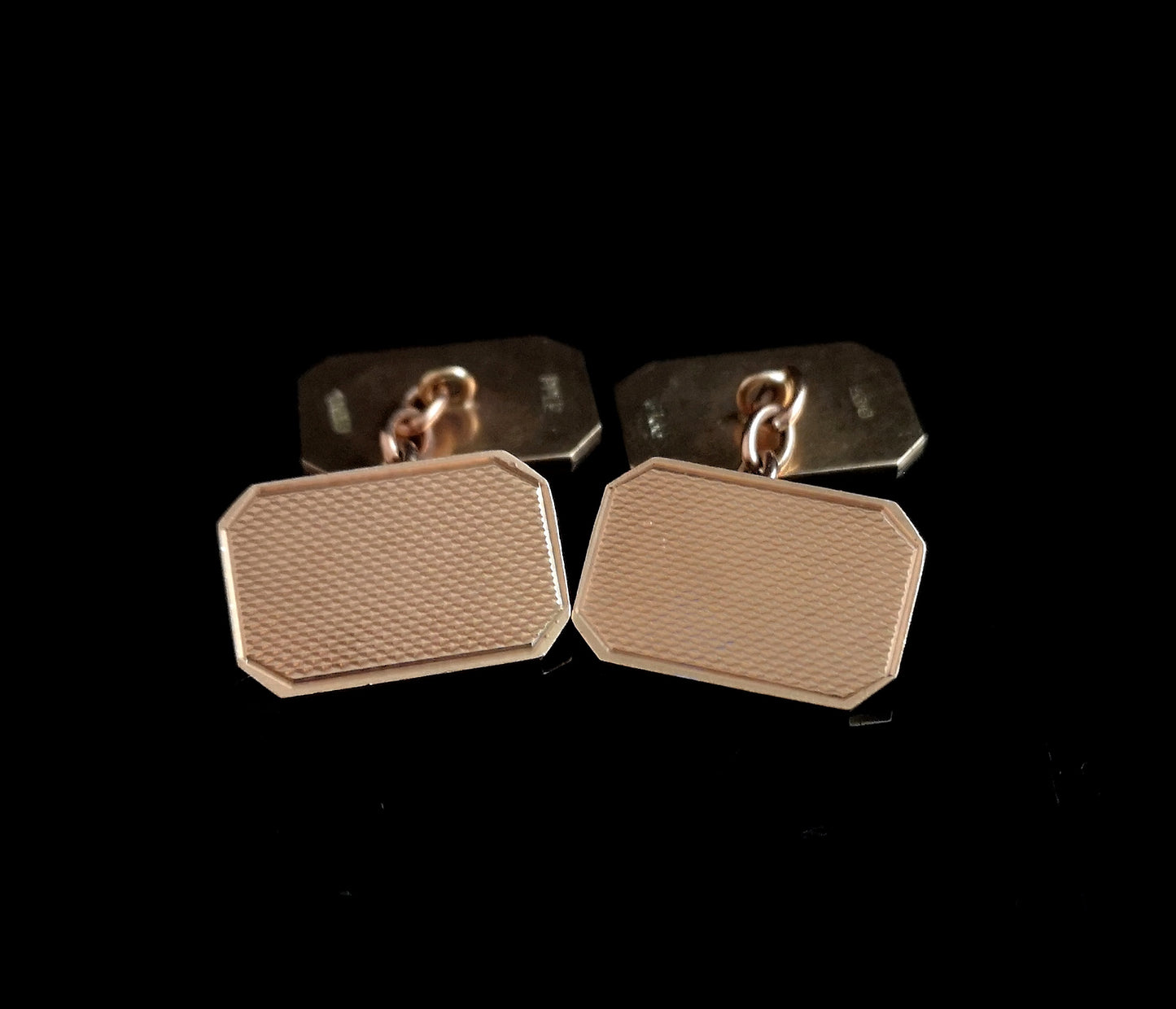 Vintage 9ct gold cufflinks, engine turned