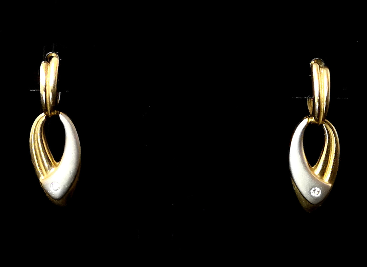 Vintage bi colour gold diamond earrings, 9ct