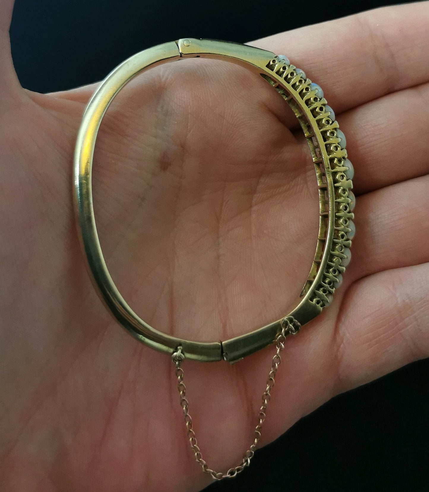 Antique Victorian opal and diamond bangle, 9ct gold