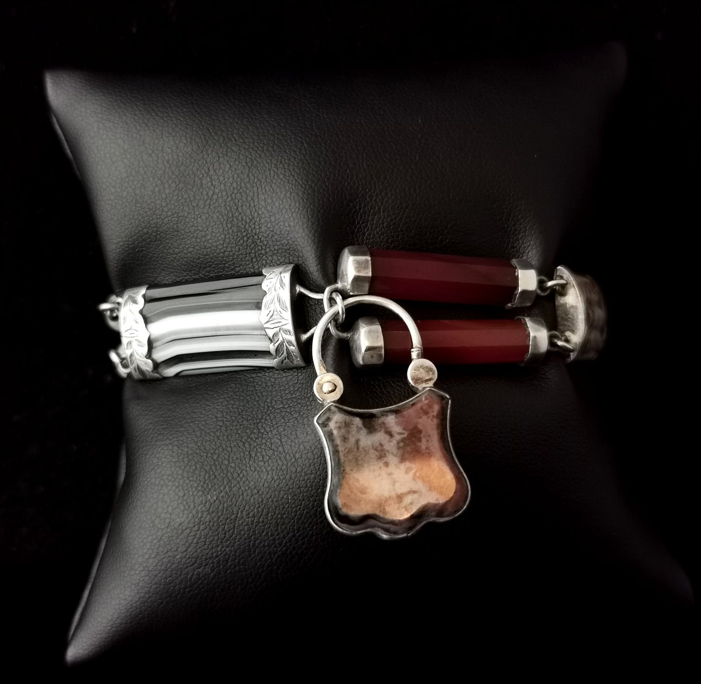 Reserved - Victorian Scottish agate and Silver bracelet
