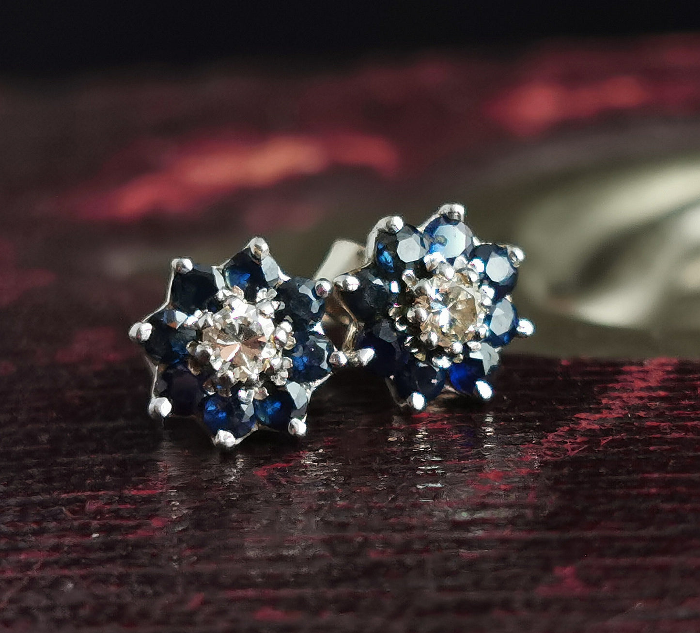 Vintage Diamond and Sapphire stud earrings, 9ct gold