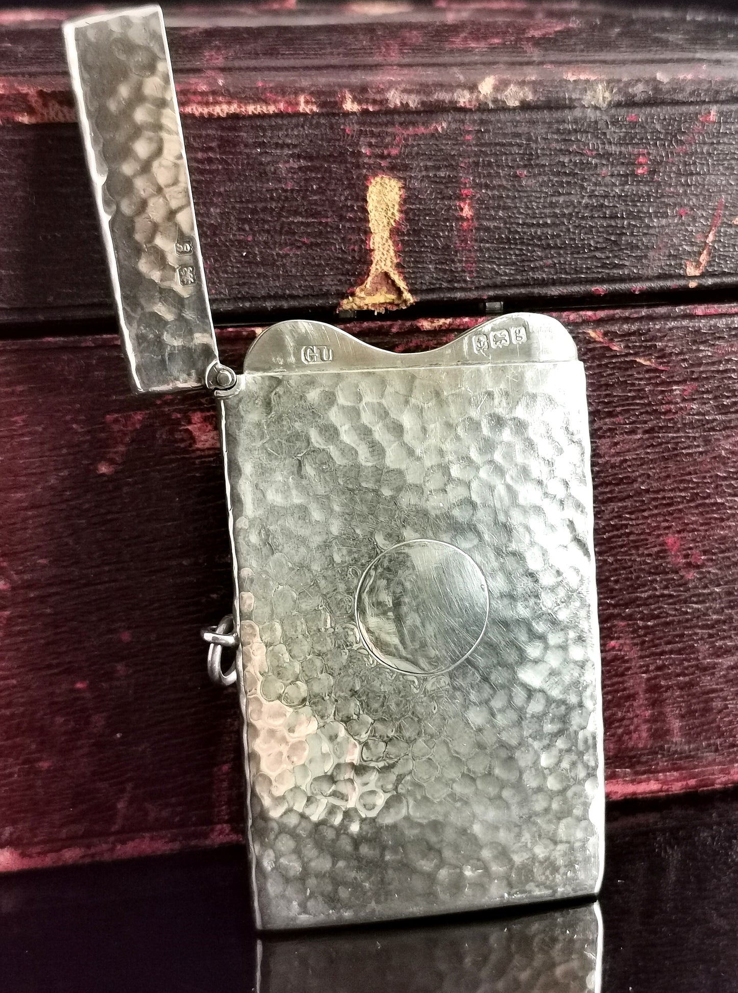 Antique hammered silver card case, George Unite