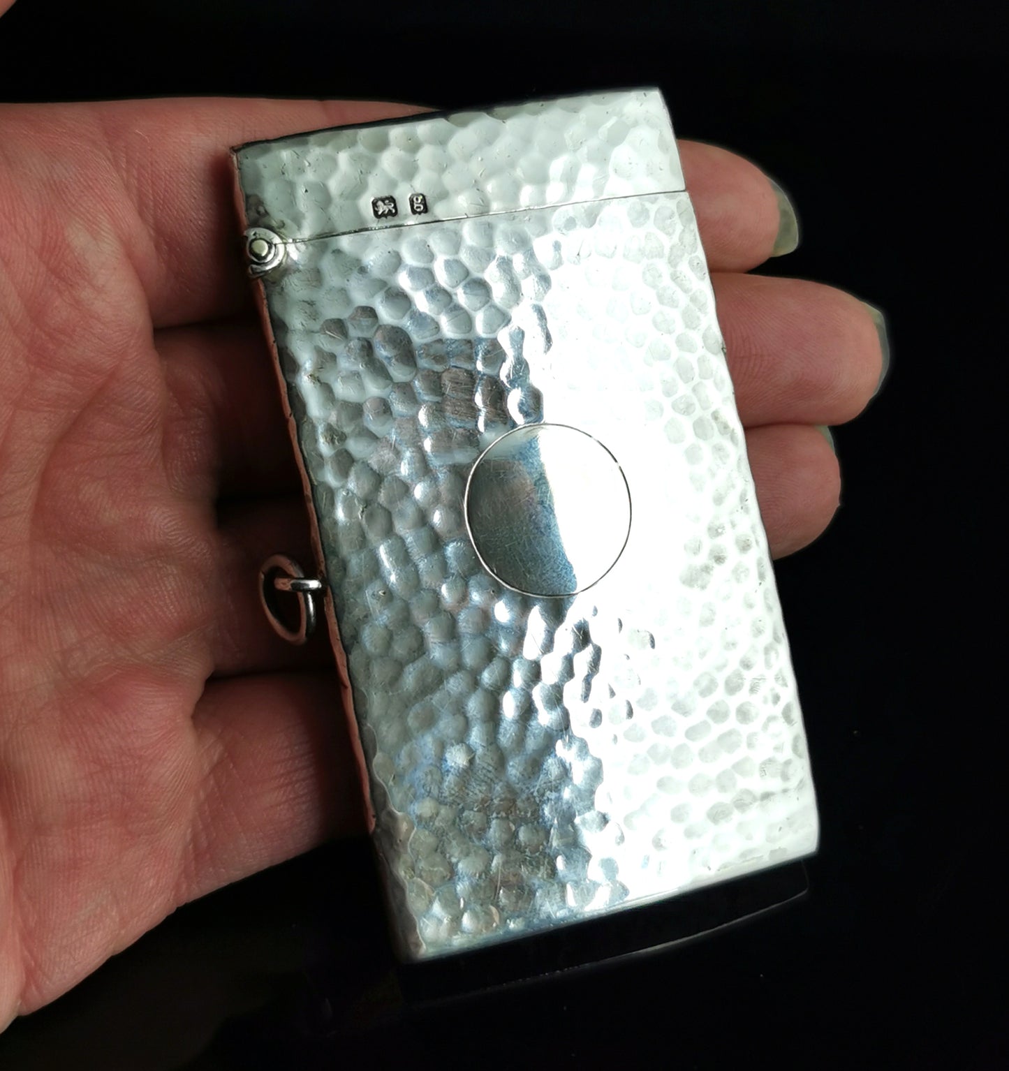 Antique hammered silver card case, George Unite