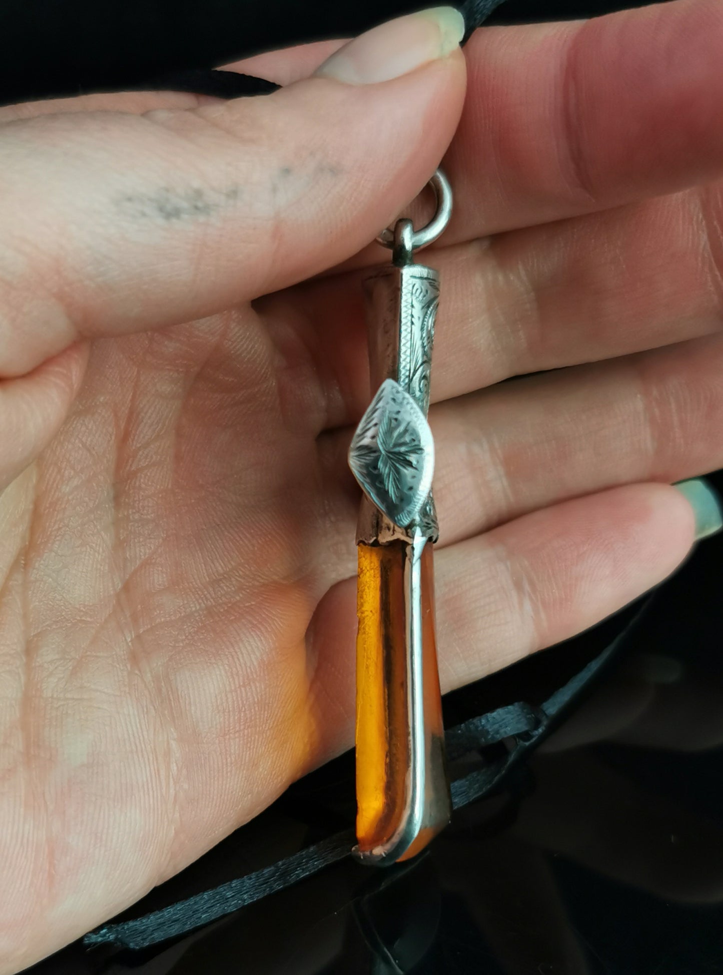 Antique Scottish silver and amber cross pendant