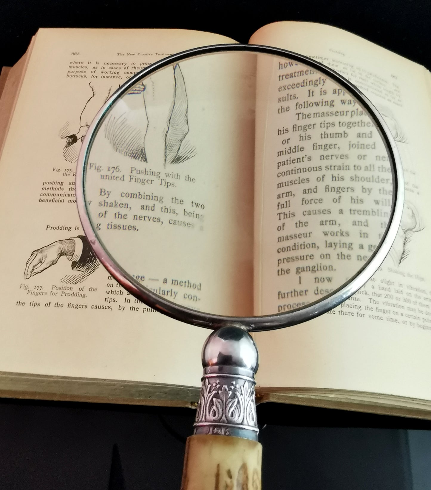 Antique Victorian silver magnifying glass, antler handle