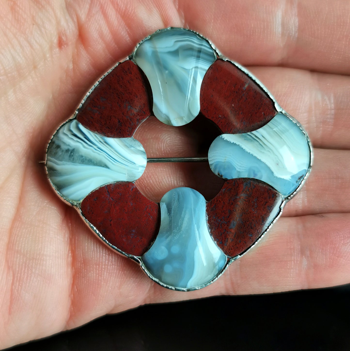 Antique Victorian Scottish silver and agate brooch