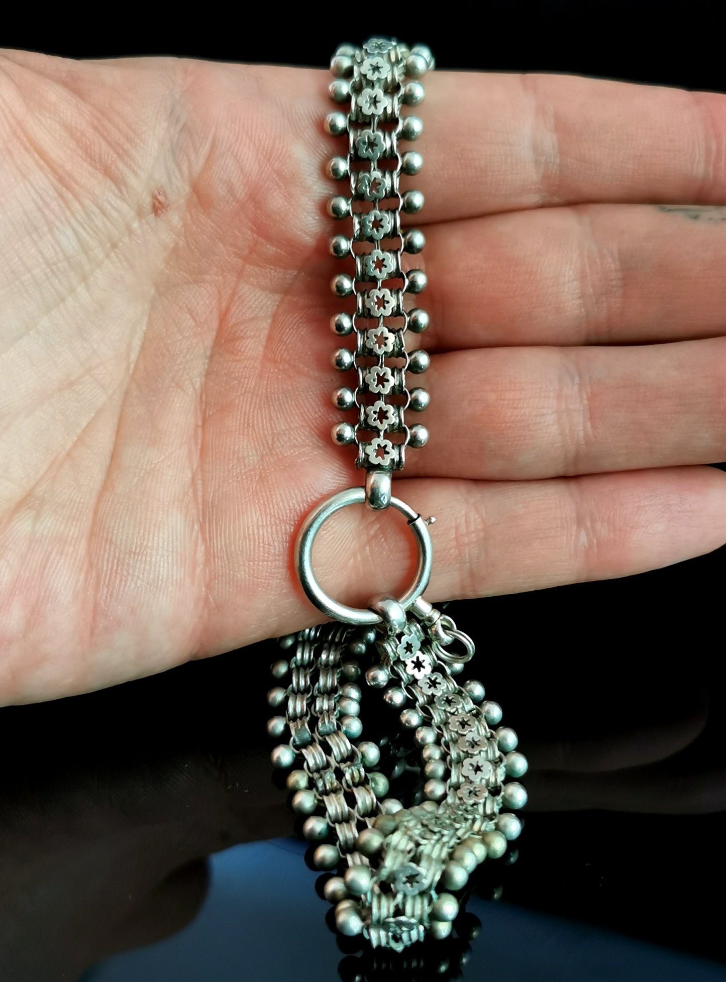 Antique Victorian silver collar necklace, pierced links