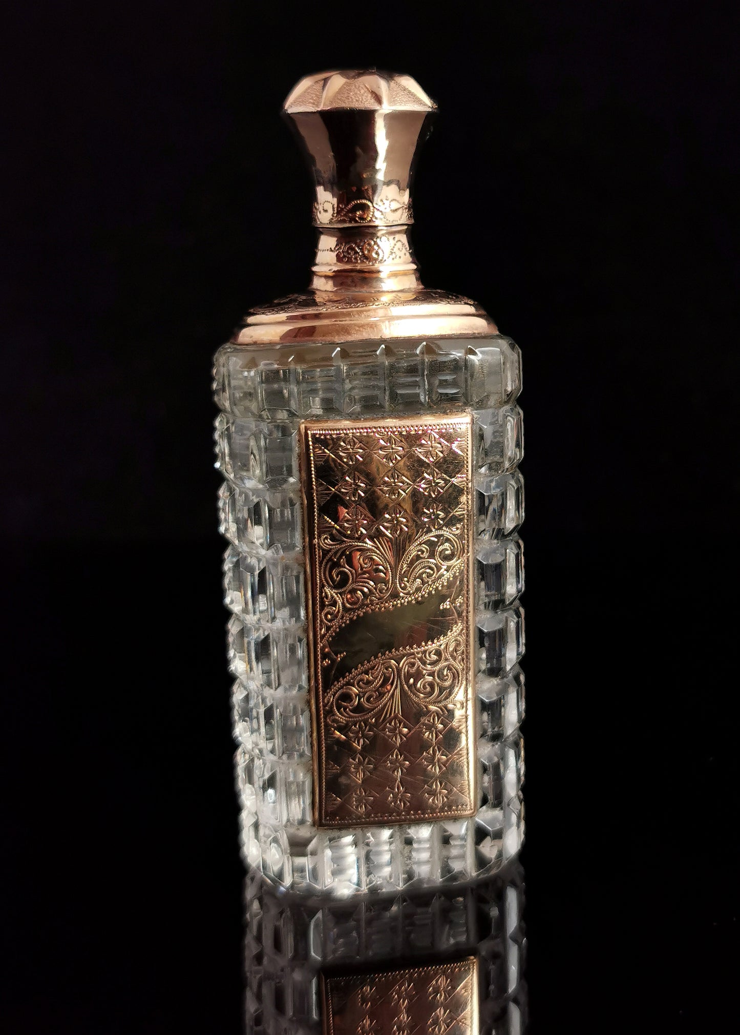 Antique 14k rose gold scent bottle, 19th century, cased