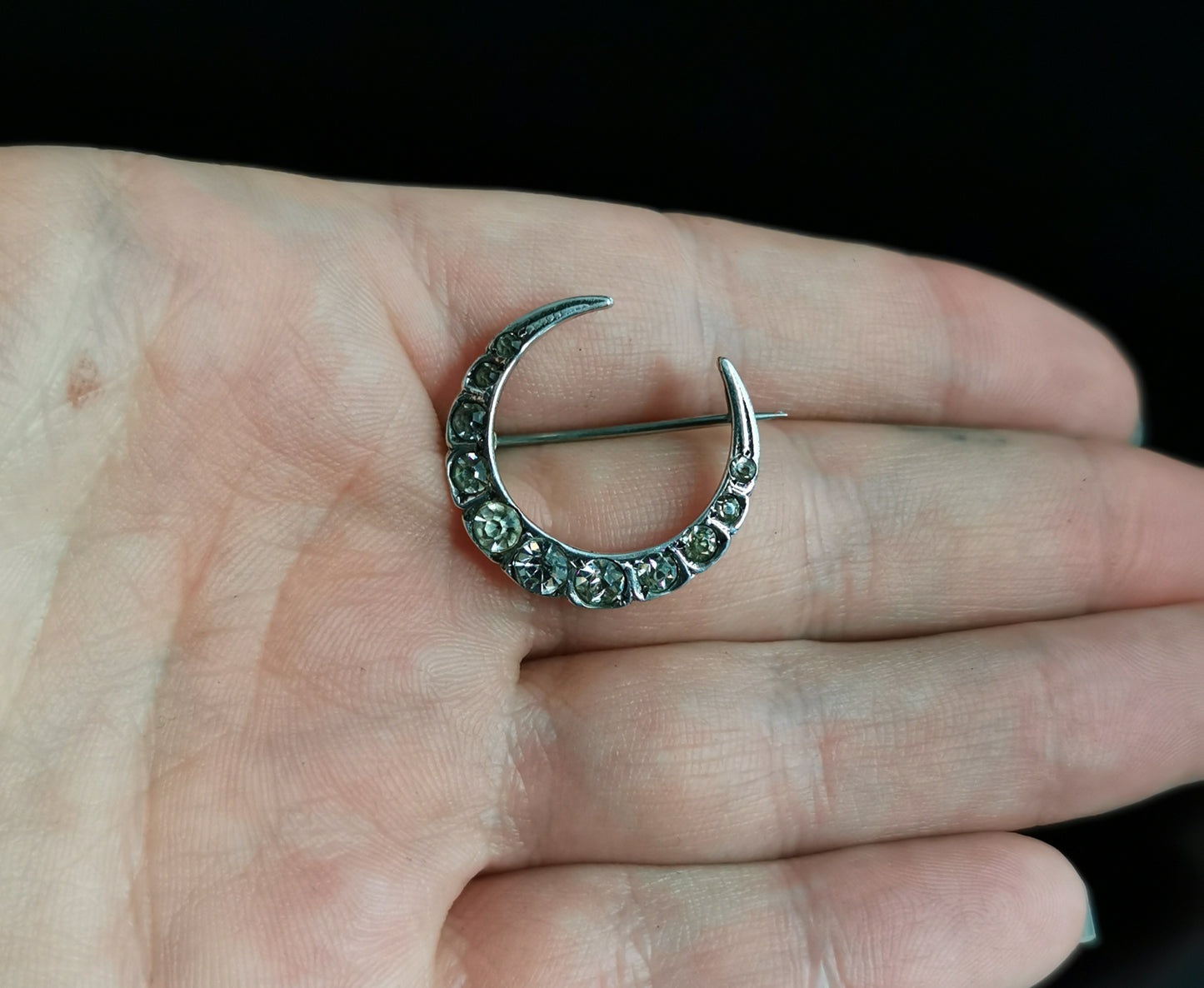 Antique Paste Crescent brooch, sterling silver