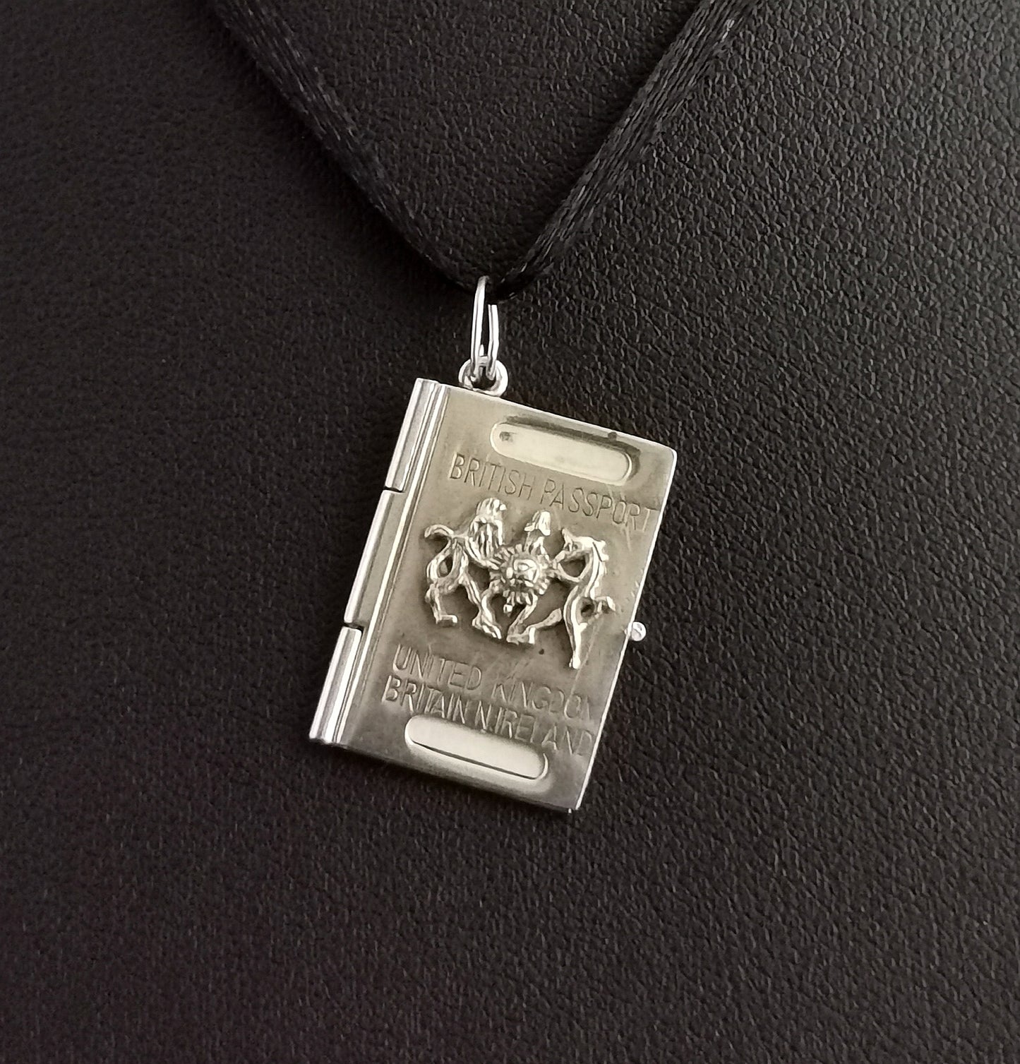 Vintage sterling silver passport charm, pendant, c1980s