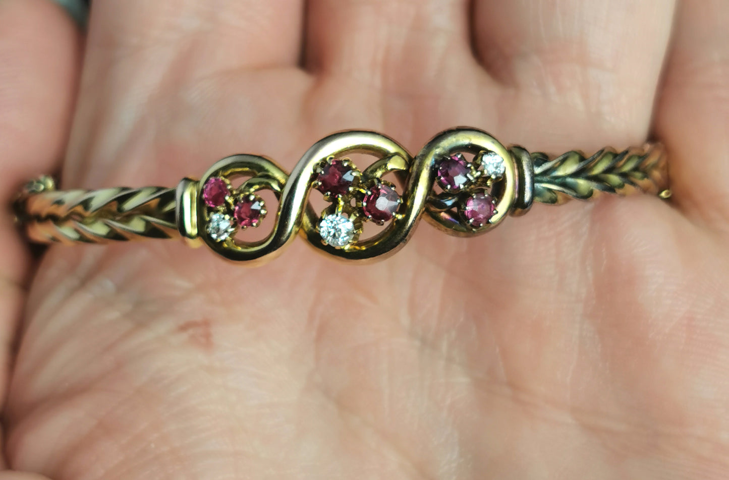 Victorian 15ct gold Ruby and Diamond bangle