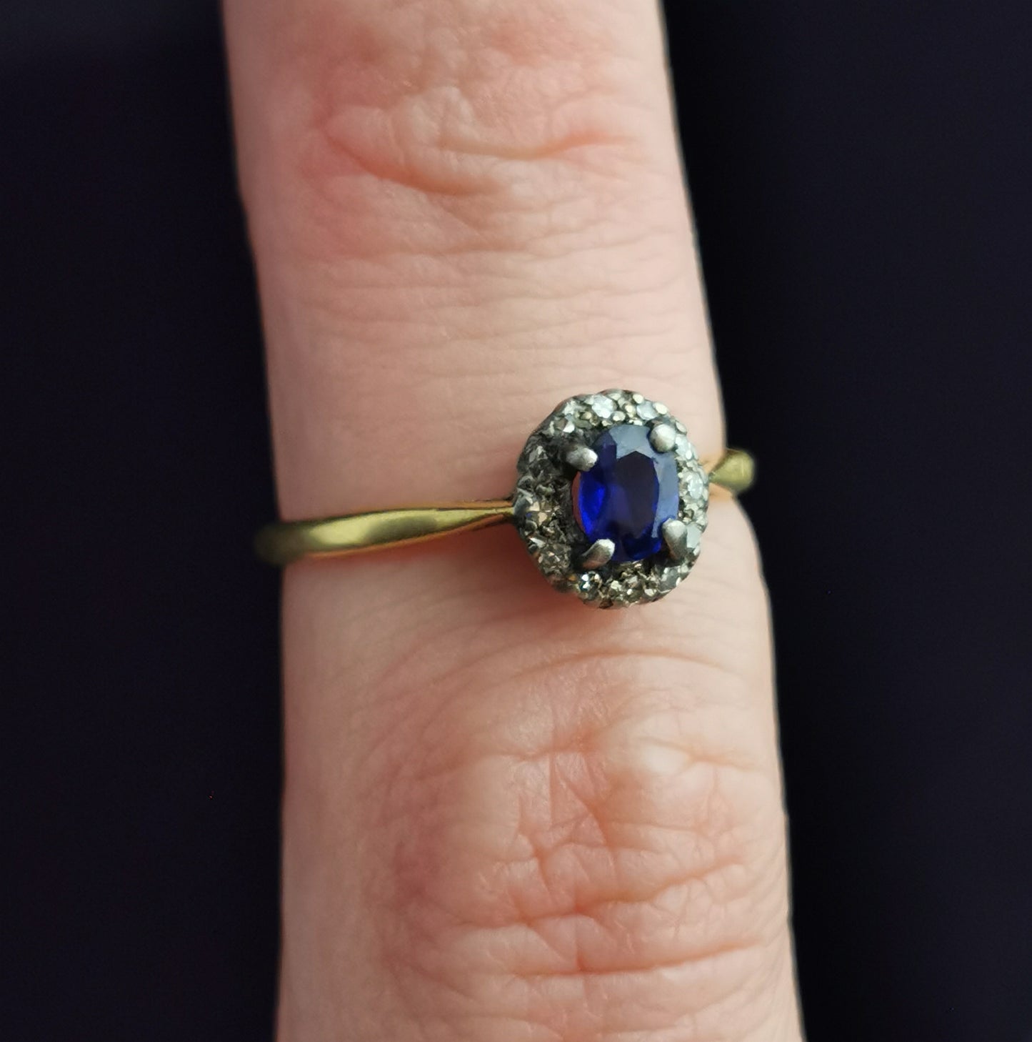Antique Sapphire and diamond cluster ring, 18ct gold