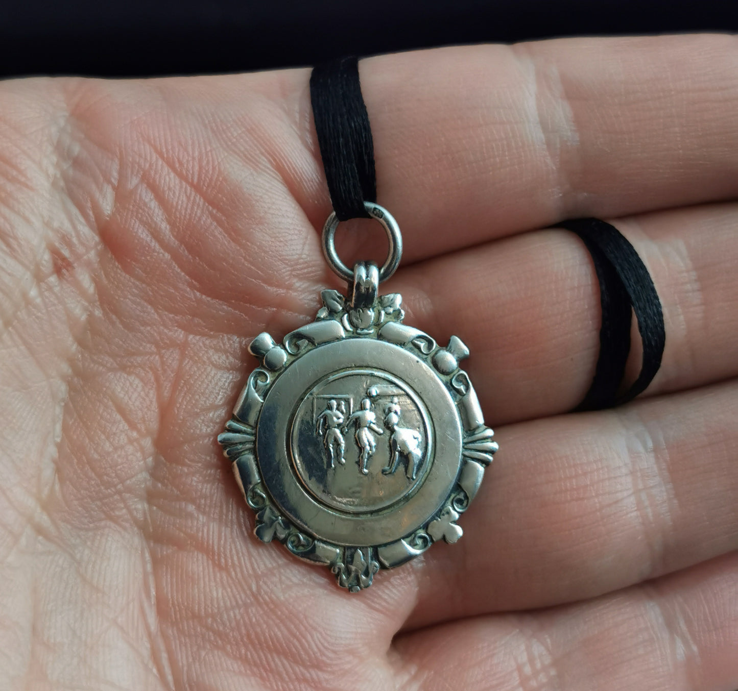 Vintage sterling silver fob pendant, watch fob, Football 1940s