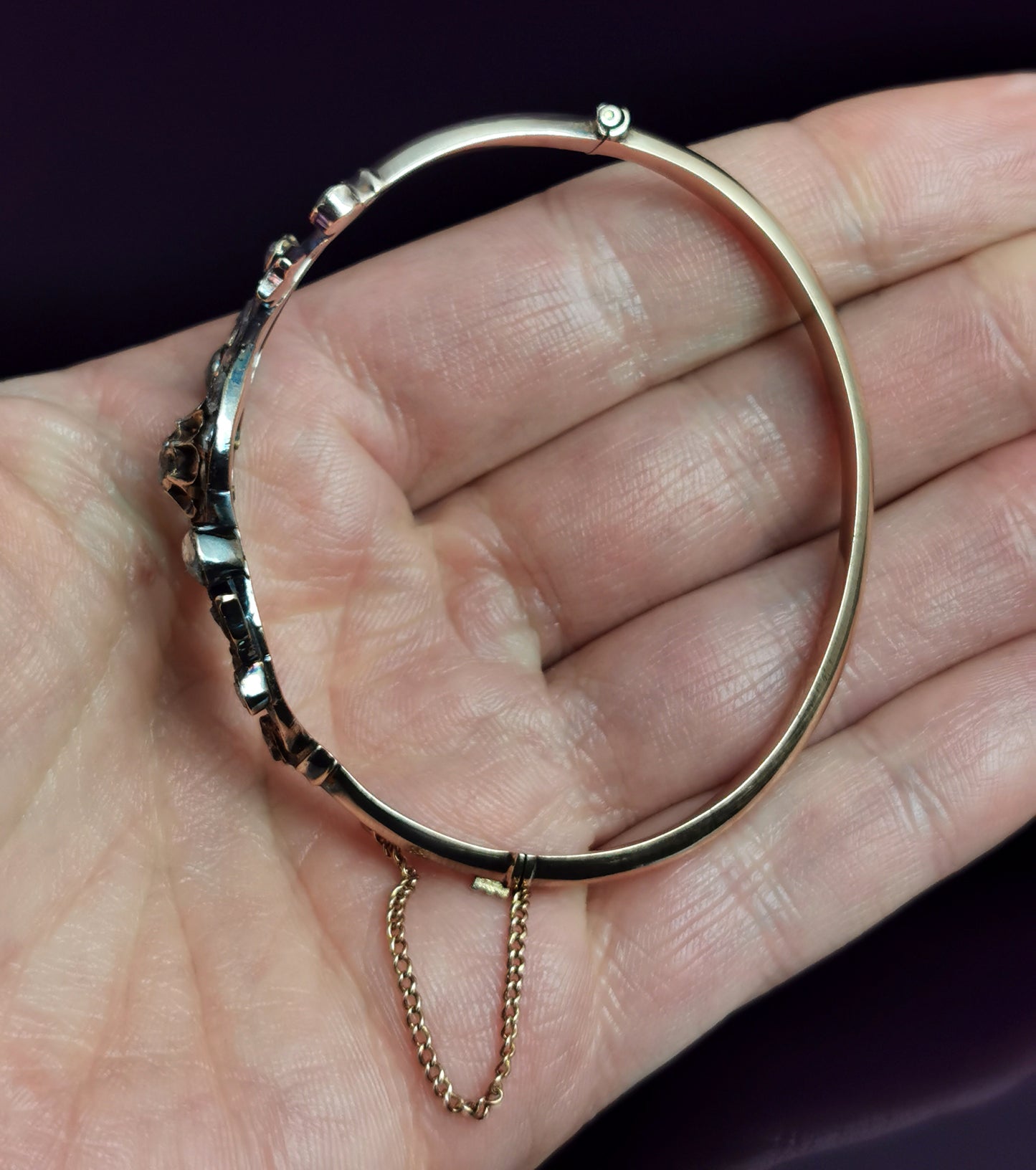 Antique Diamond bangle, 18ct gold, rose cut, Victorian