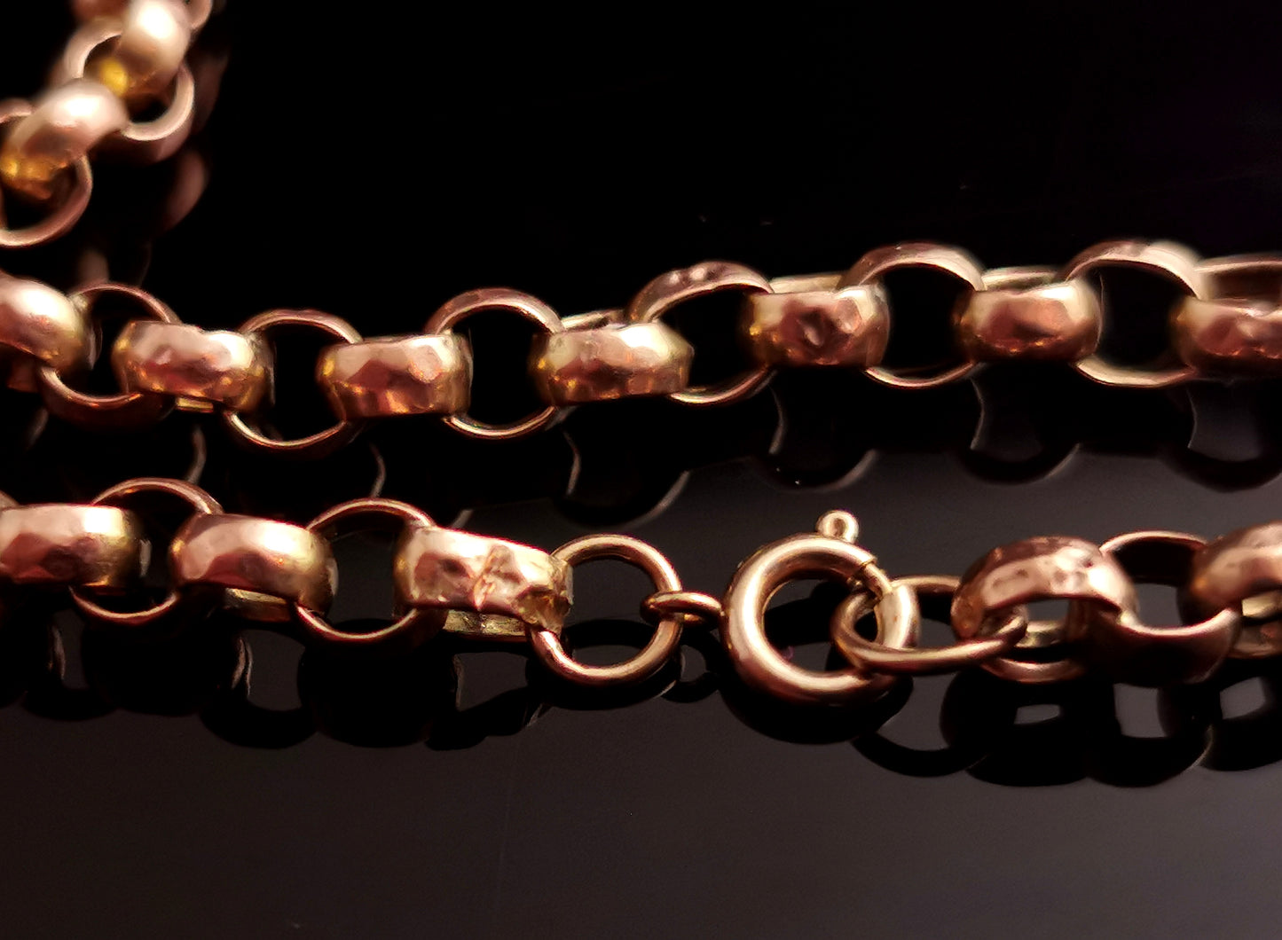 Antique 9ct yellow gold Belcher link chain necklace, rolo link