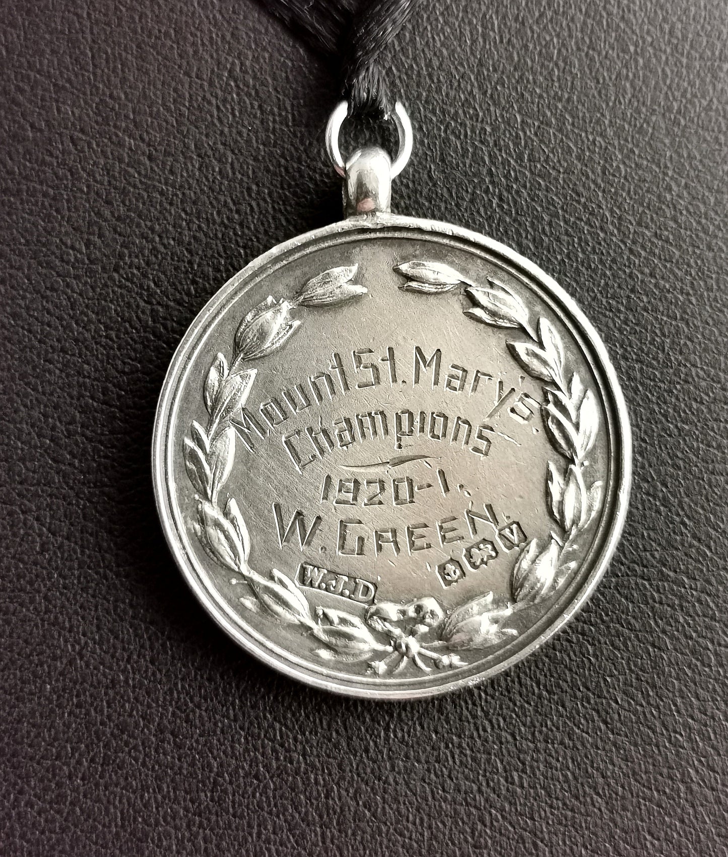 Antique silver watch fob pendant, Enamelled, Football