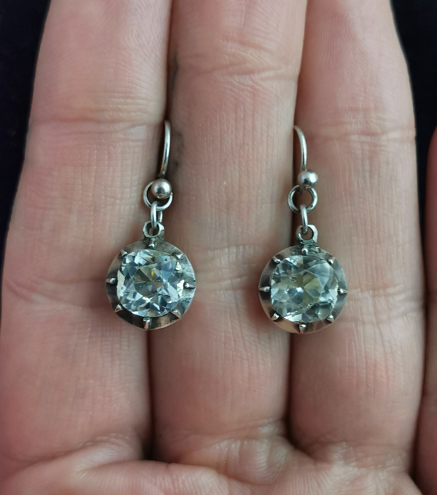 Antique Georgian paste dangle earrings, Sterling silver