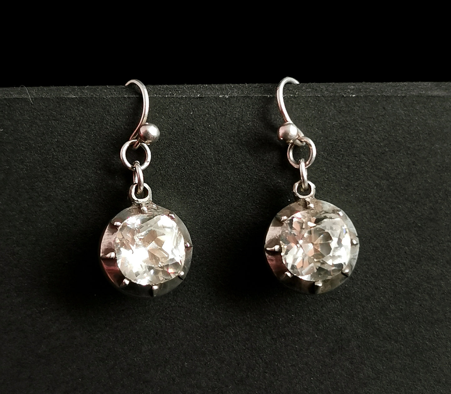 Antique Georgian paste dangle earrings, Sterling silver