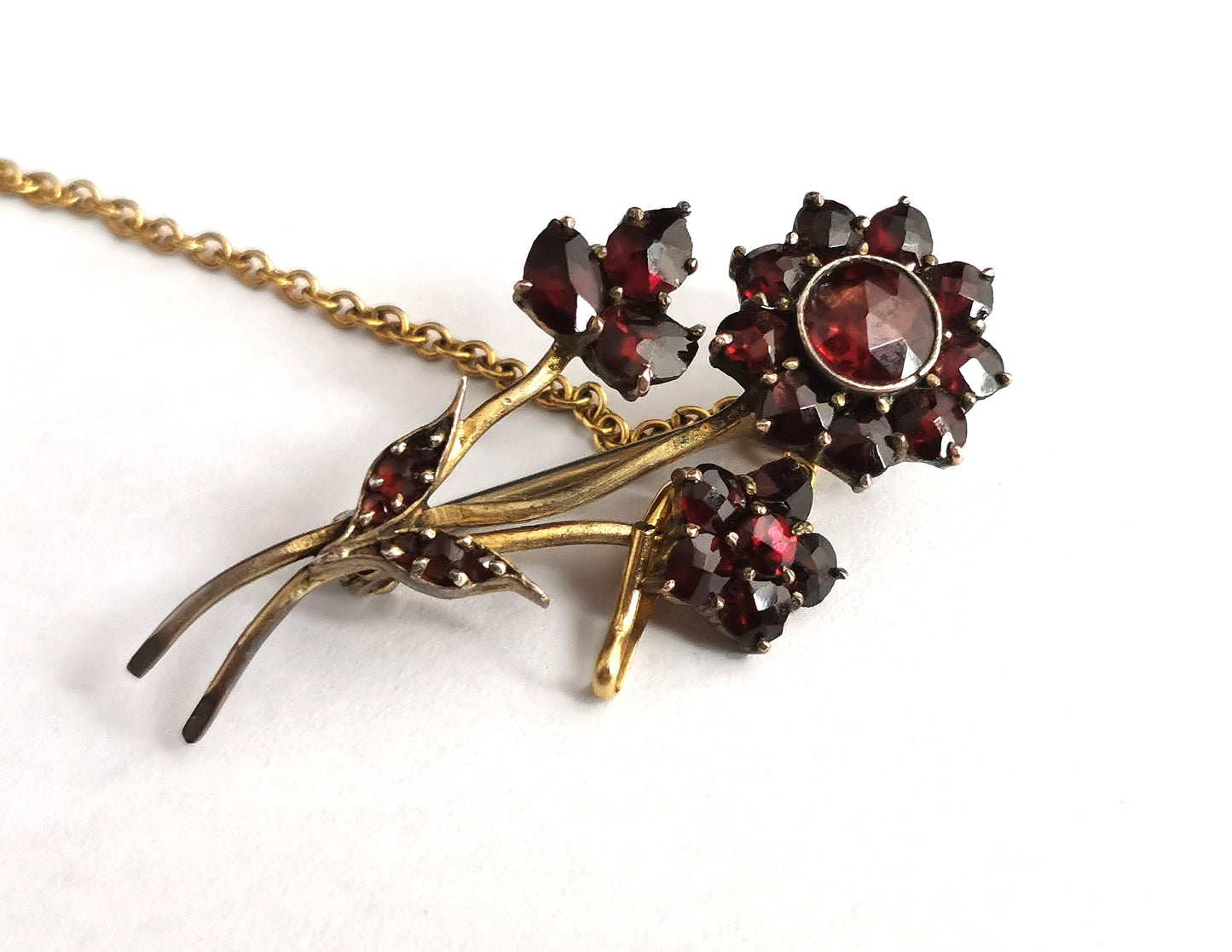 Victorian Bohemian Garnet paste, Floral spray brooch