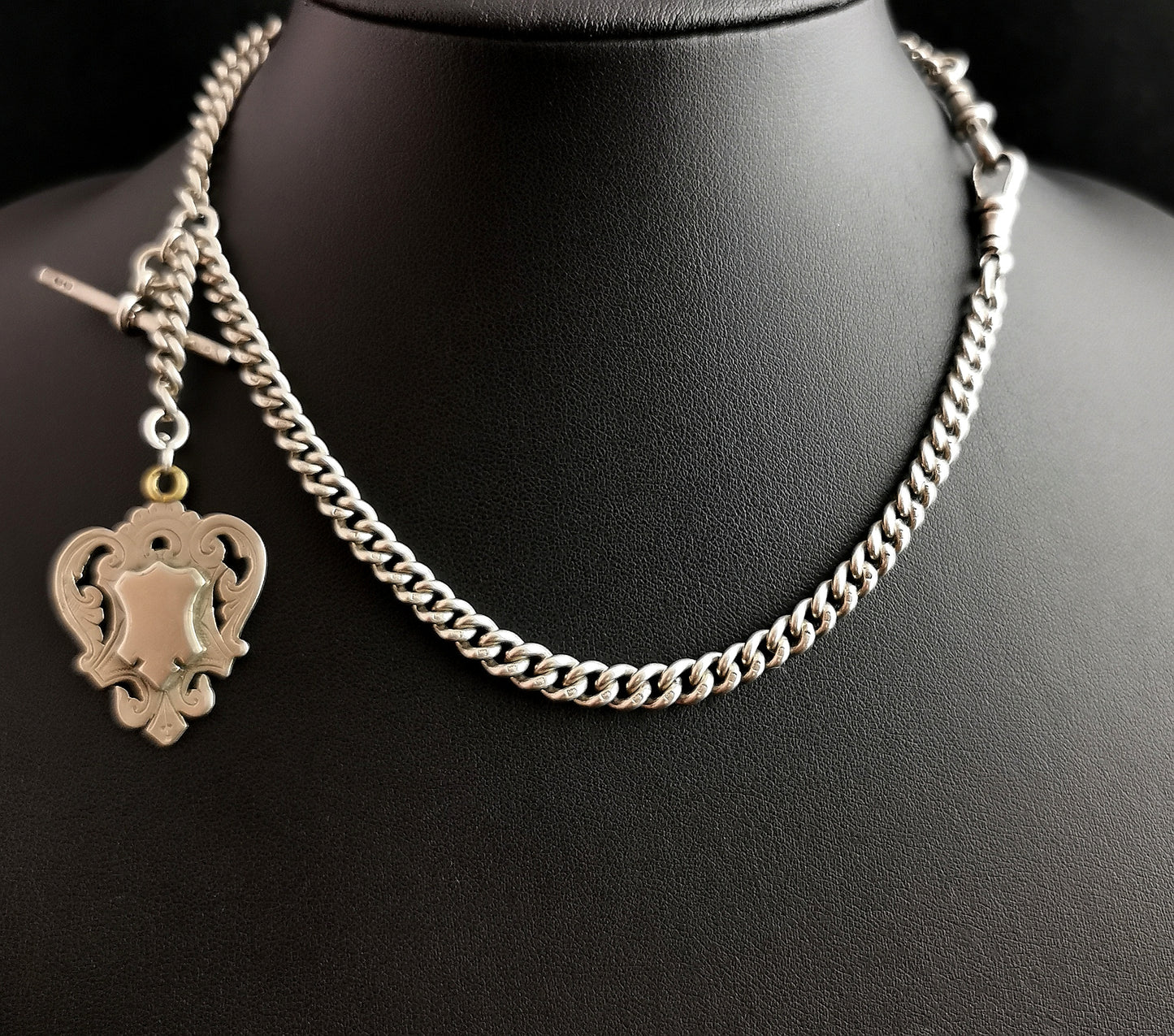 Antique silver albert chain, Edwardian watch chain