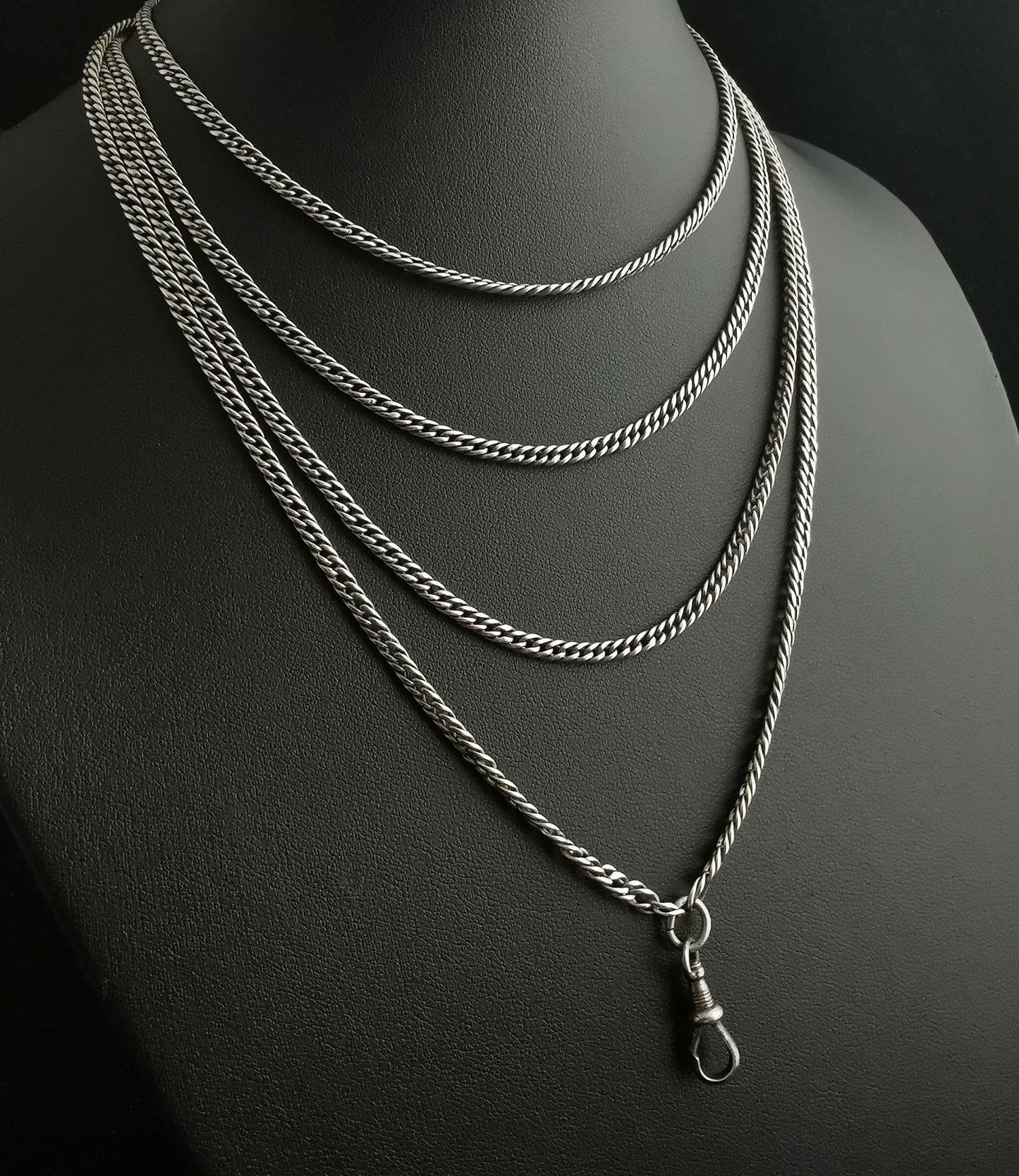 Antique Victorian silver longuard chain, muff chain necklace