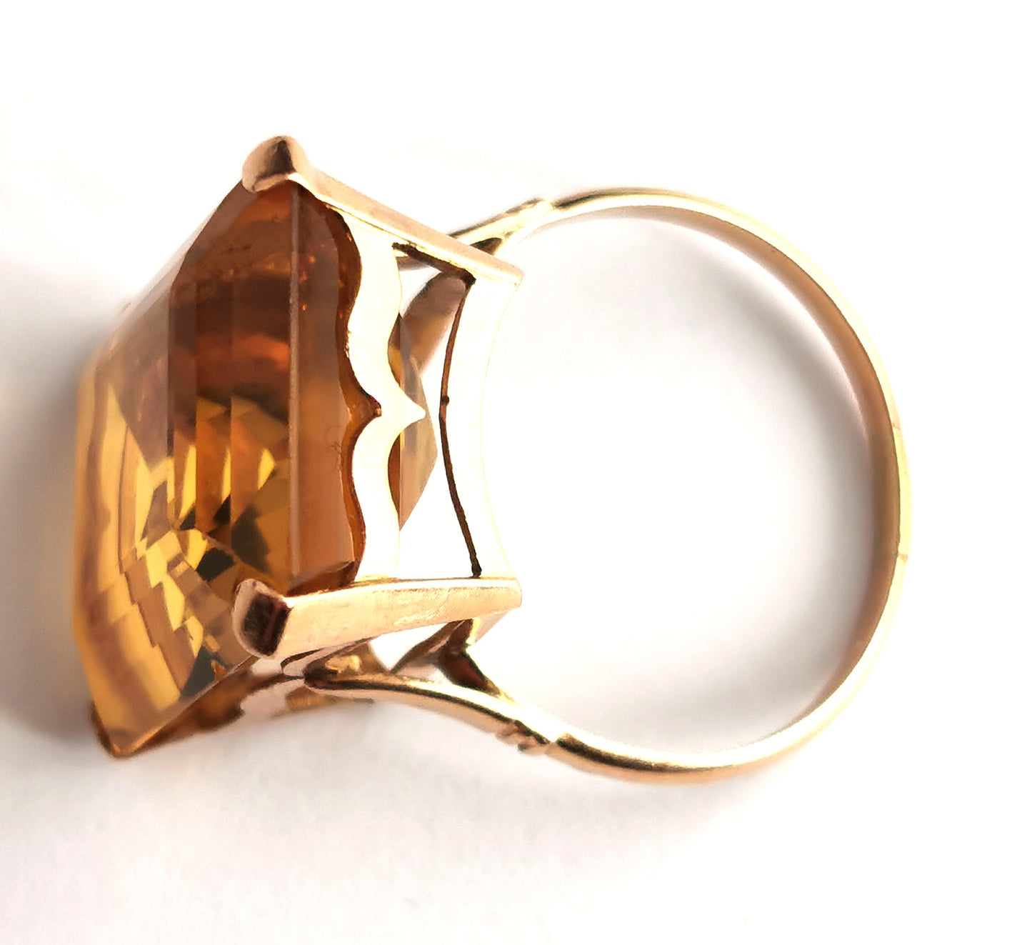 Vintage citrine cocktail ring, large, 9ct gold, c1970s