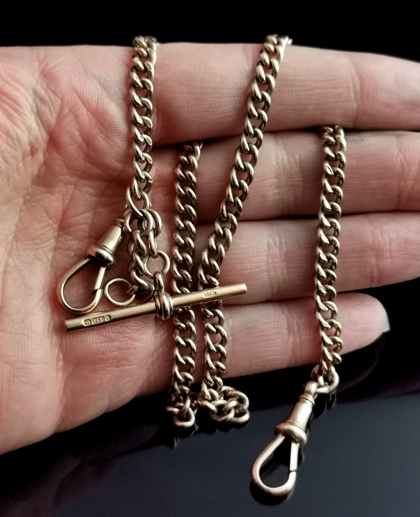 Antique 9ct Rose gold Albert chain, curb link, watch chain necklace, Victorian