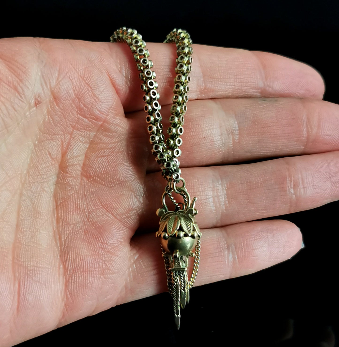 Antique 9ct gold fancy link bracelet, tassle padlock clasp