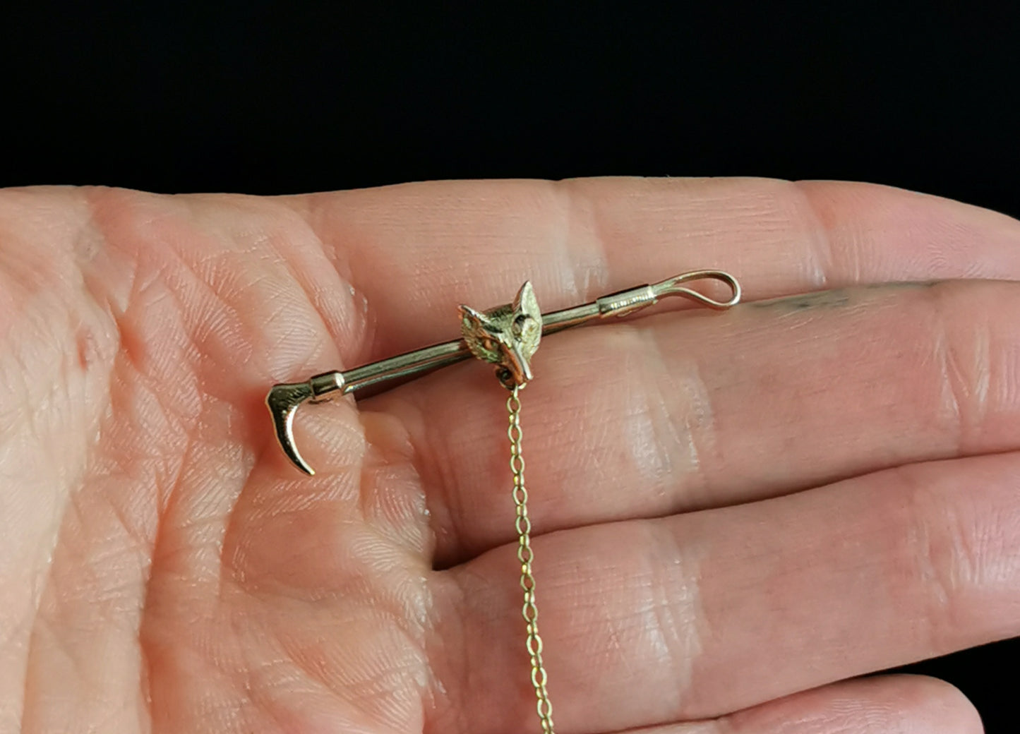 Antique 9ct gold Fox and crop brooch, Edwardian