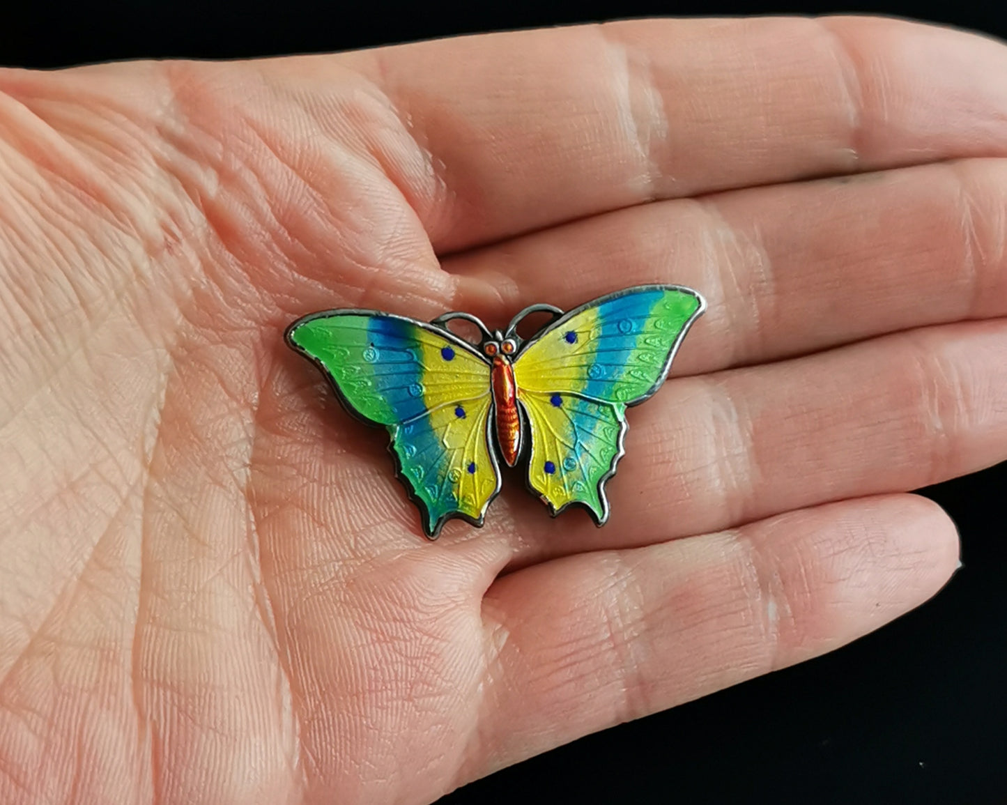 Antique sterling silver and enamel butterfly brooch