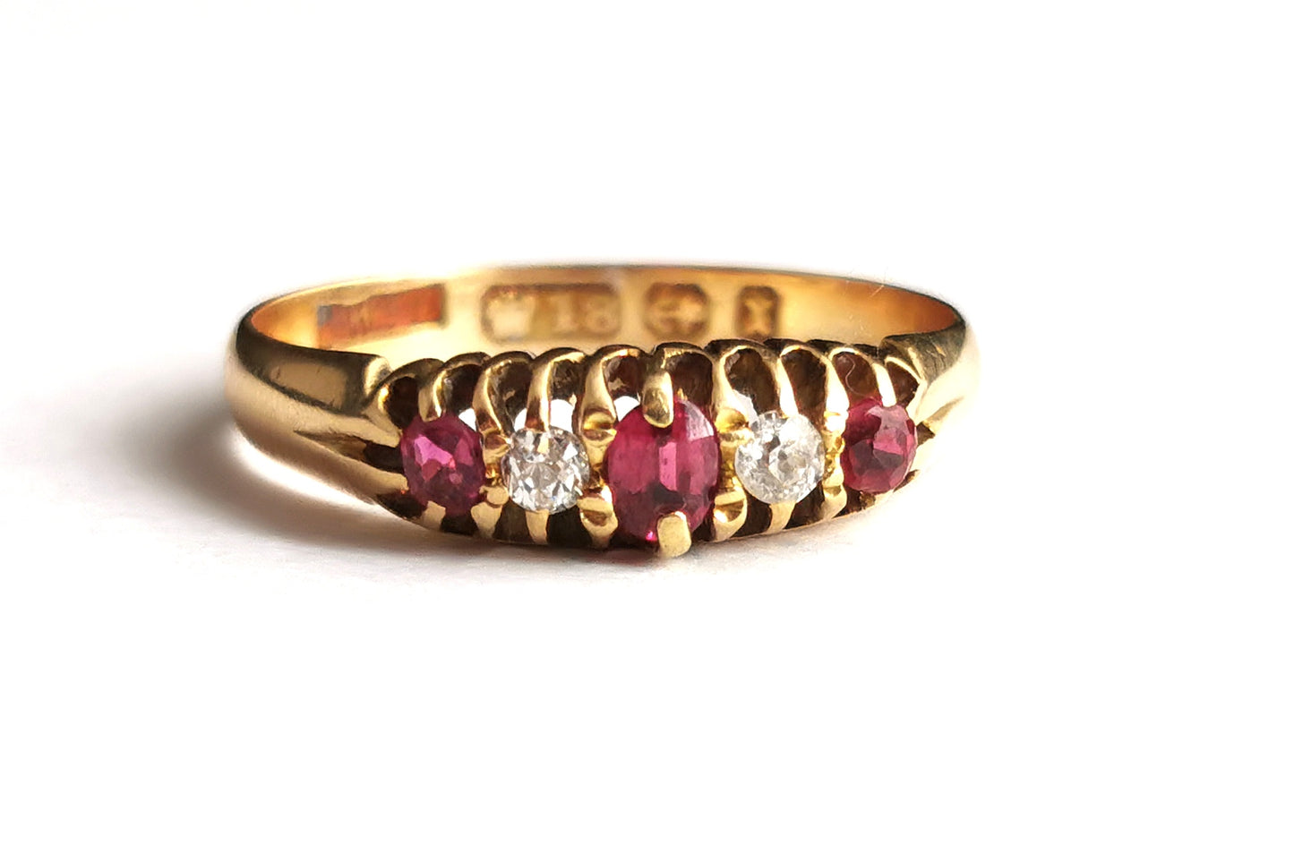 Antique Ruby and Diamond ring, 18ct gold, Victorian