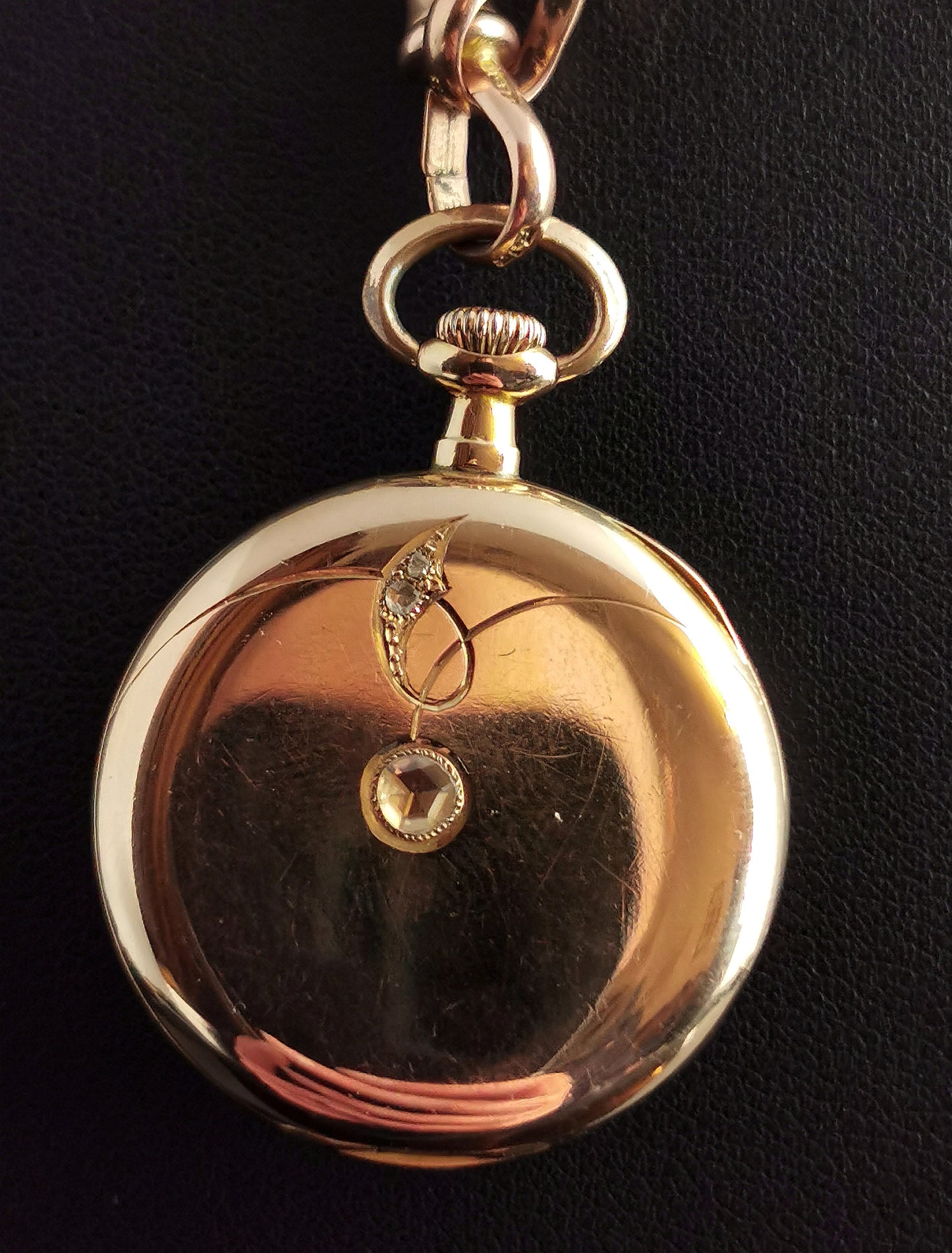 Antique 18ct gold pocket watch, Rose cut diamond, Art Nouveau, fob watch