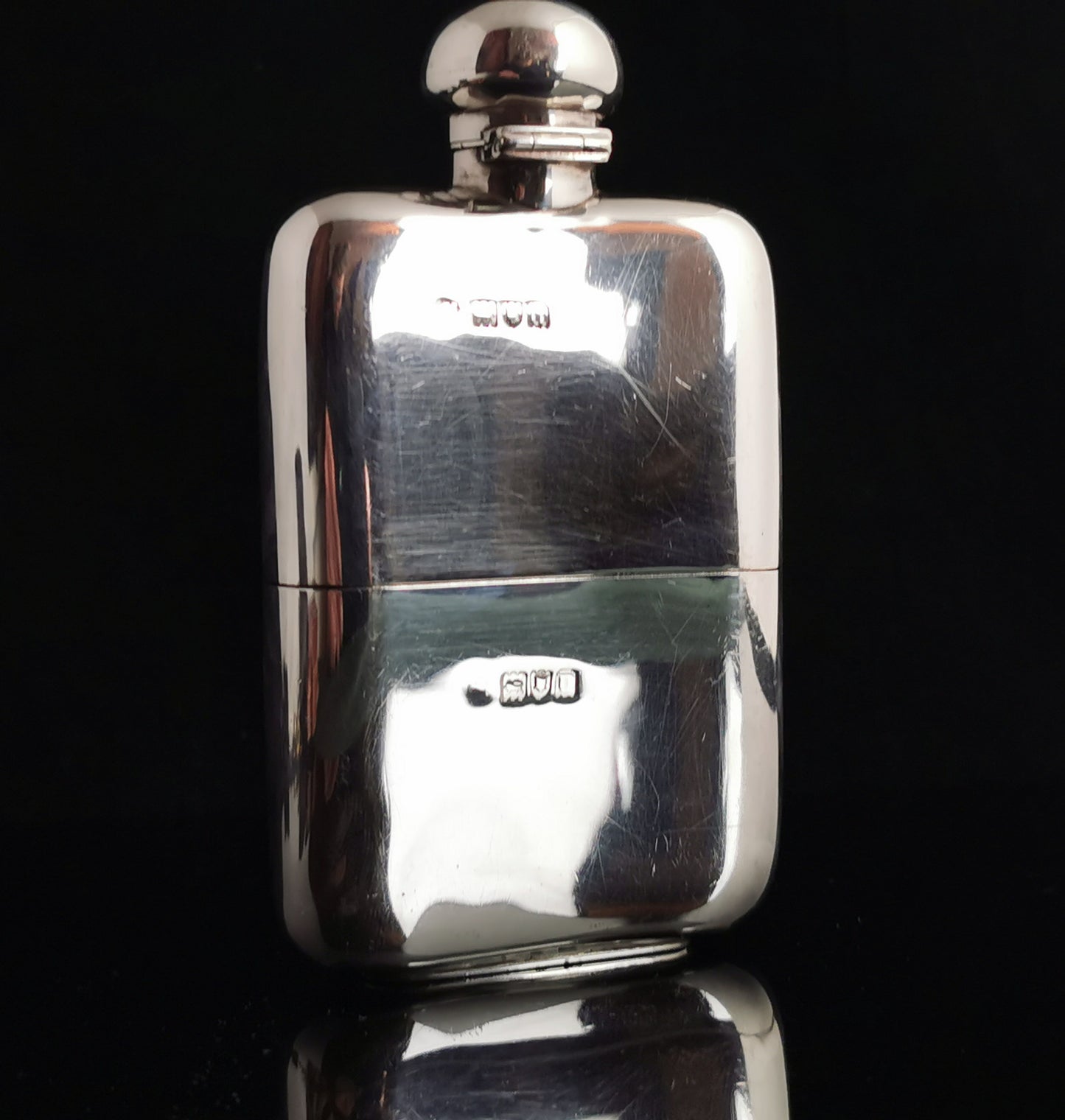Antique sterling silver hip flask, Art Deco