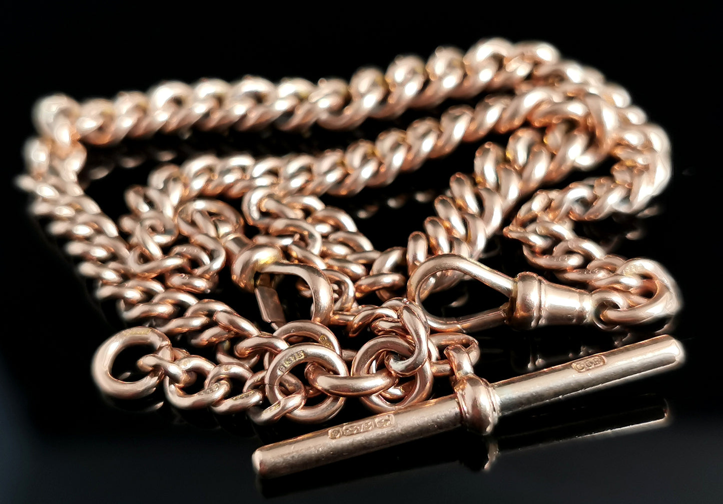 Antique 9ct Rose gold Albert chain, watch chain necklace, Victorian, Heavy